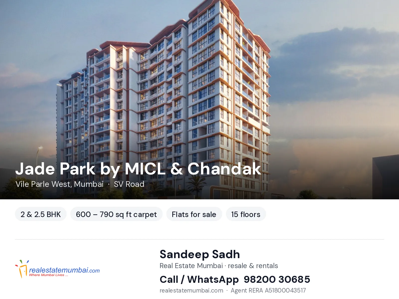 Jade Park by MICL & Chandak, Vile Parle West, Mumbai — 2 & 2.5 BHK flats for sale | Real Estate Mumbai, Sandeep Sadh 98200 30685