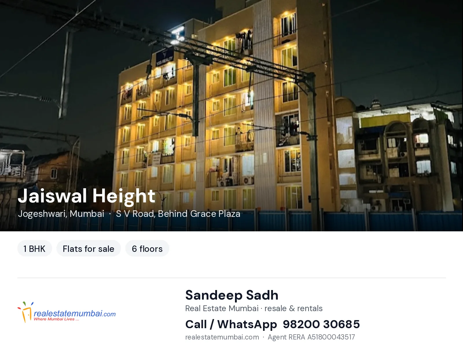 Jaiswal Height, Jogeshwari, Mumbai — 1 BHK flats for sale | Real Estate Mumbai, Sandeep Sadh 98200 30685