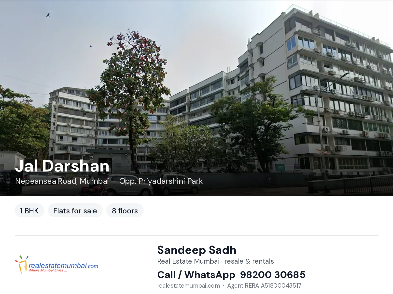 Jal Darshan, Nepeansea Road, Mumbai — 1 BHK flats for sale | Real Estate Mumbai, Sandeep Sadh 98200 30685