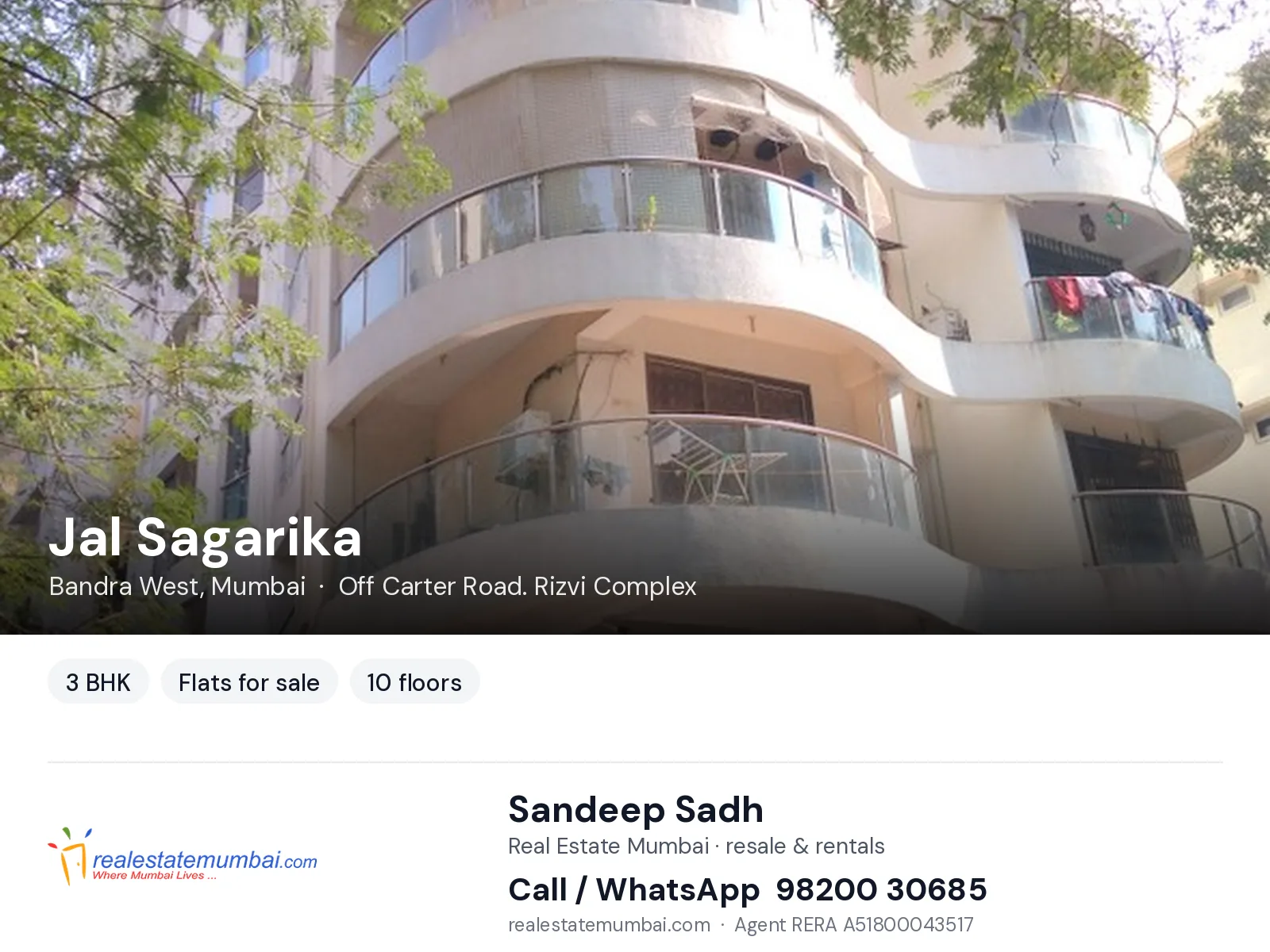 Jal Sagarika, Bandra West, Mumbai — 3 BHK flats for sale | Real Estate Mumbai, Sandeep Sadh 98200 30685