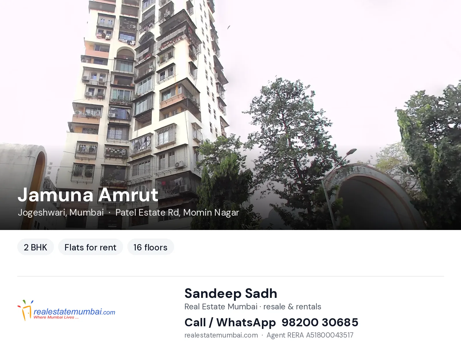 Jamuna Amrut, Jogeshwari, Mumbai — 2 BHK flats for rent | Real Estate Mumbai, Sandeep Sadh 98200 30685