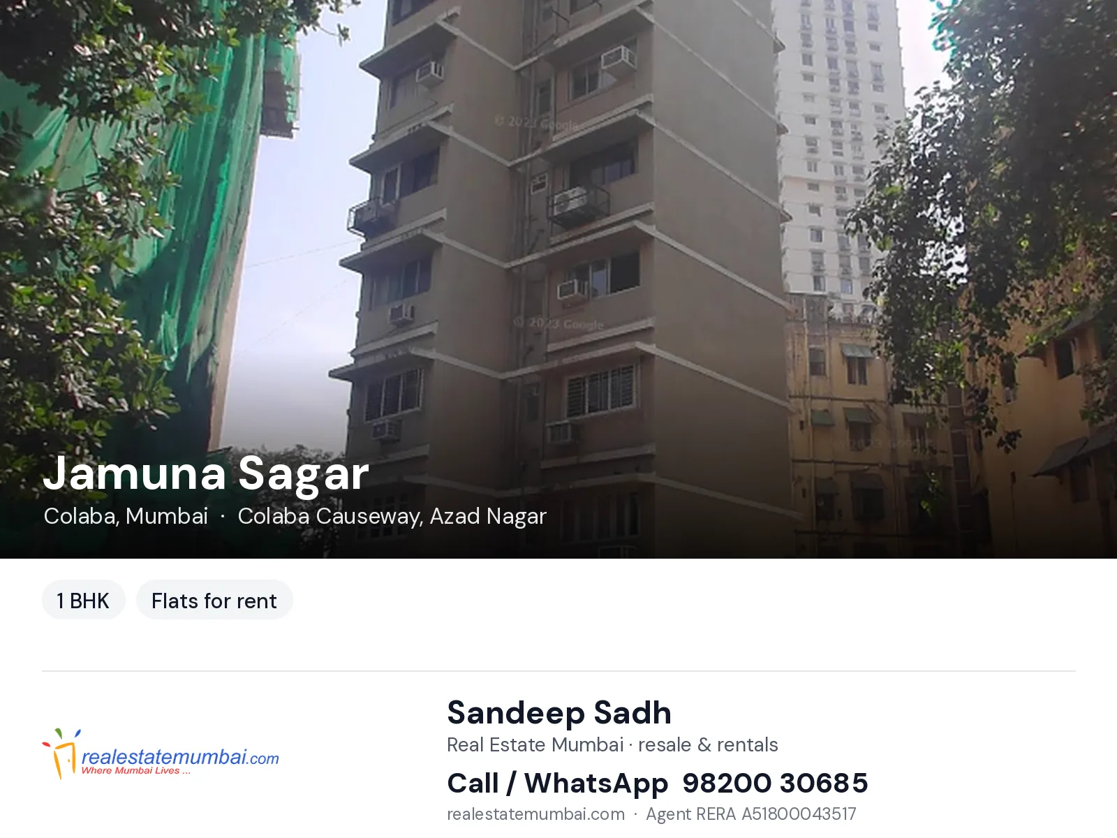 Jamuna Sagar, Colaba, Mumbai — 1 BHK flats for rent | Real Estate Mumbai, Sandeep Sadh 98200 30685