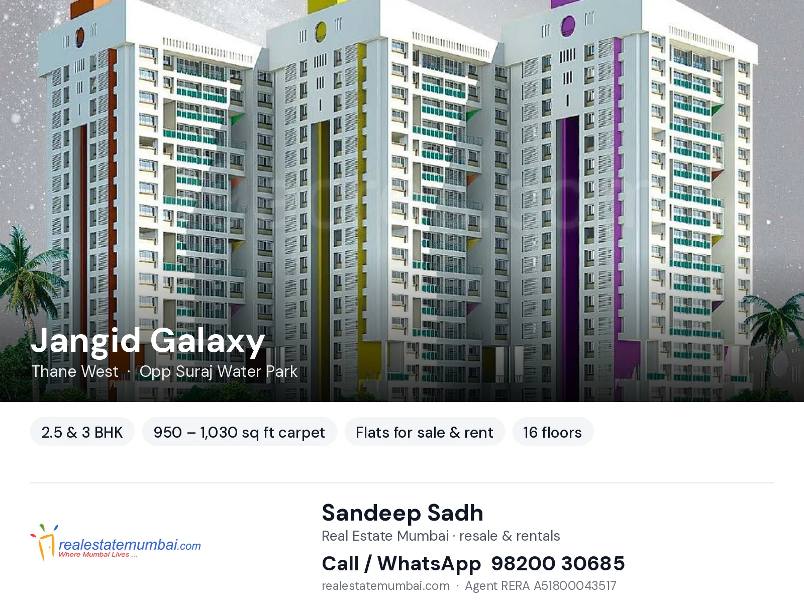 Jangid Galaxy, Thane West — 2.5 & 3 BHK flats for sale & rent | Real Estate Mumbai, Sandeep Sadh 98200 30685