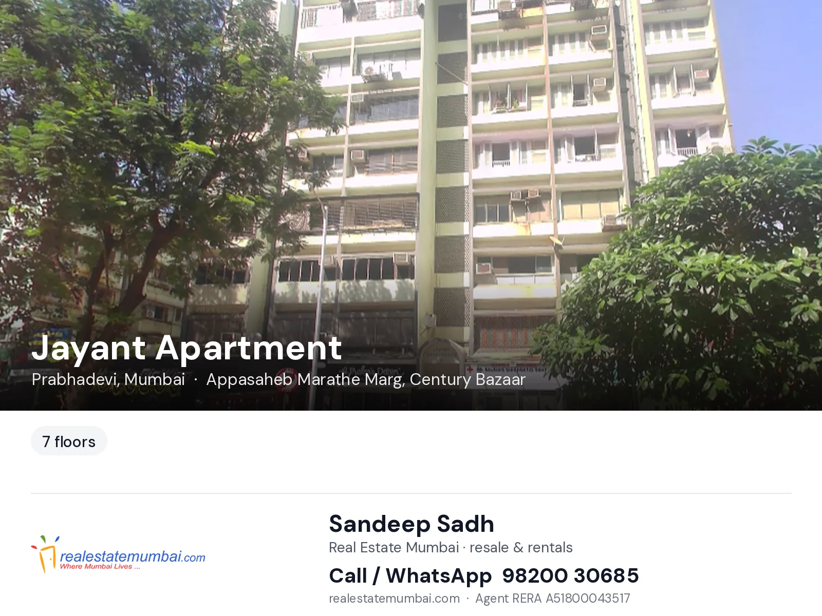 Jayant Apartment, Prabhadevi, Mumbai — flats | Real Estate Mumbai, Sandeep Sadh 98200 30685