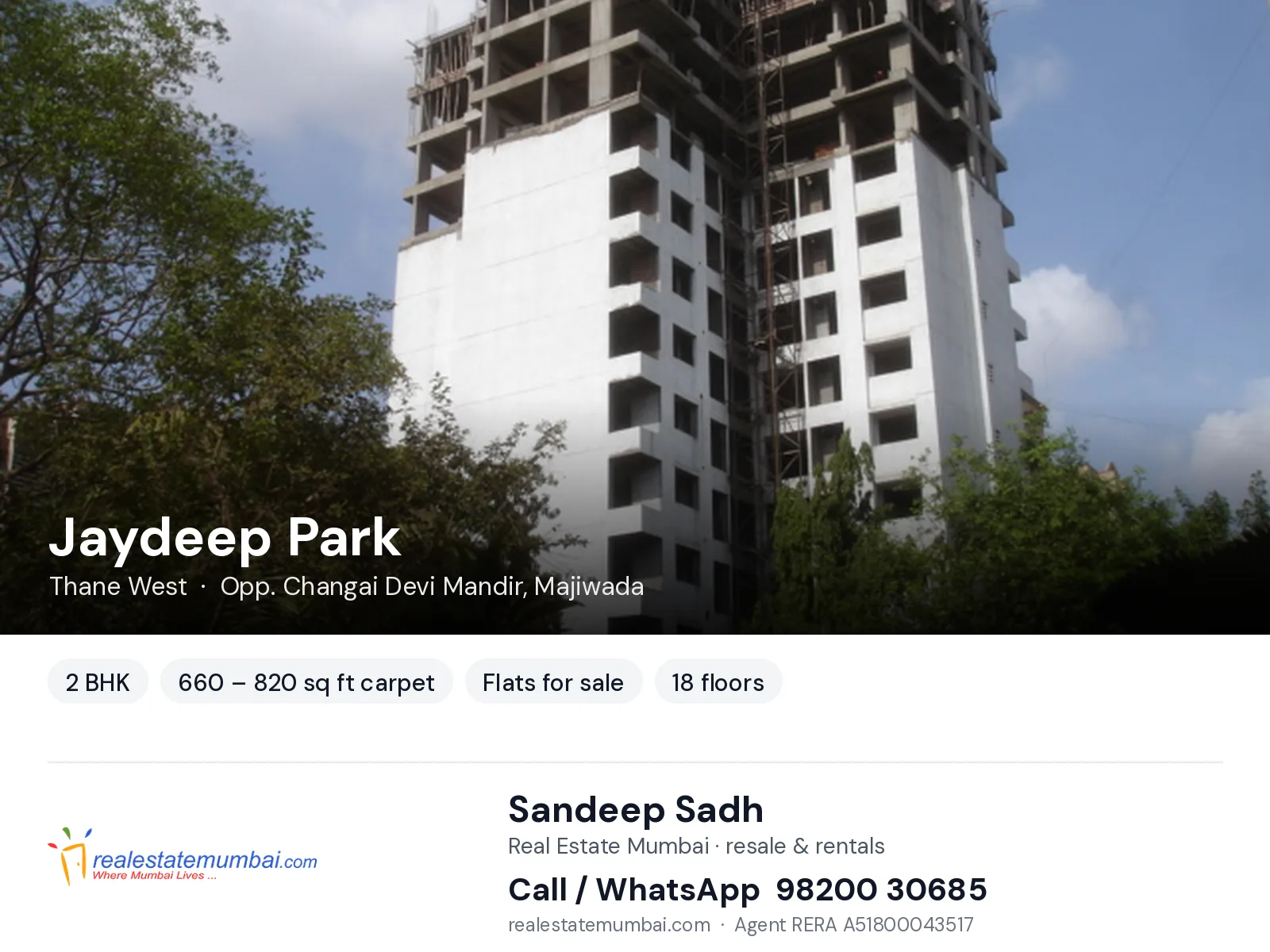 Jaydeep Park, Thane West — 2 BHK flats for sale | Real Estate Mumbai, Sandeep Sadh 98200 30685