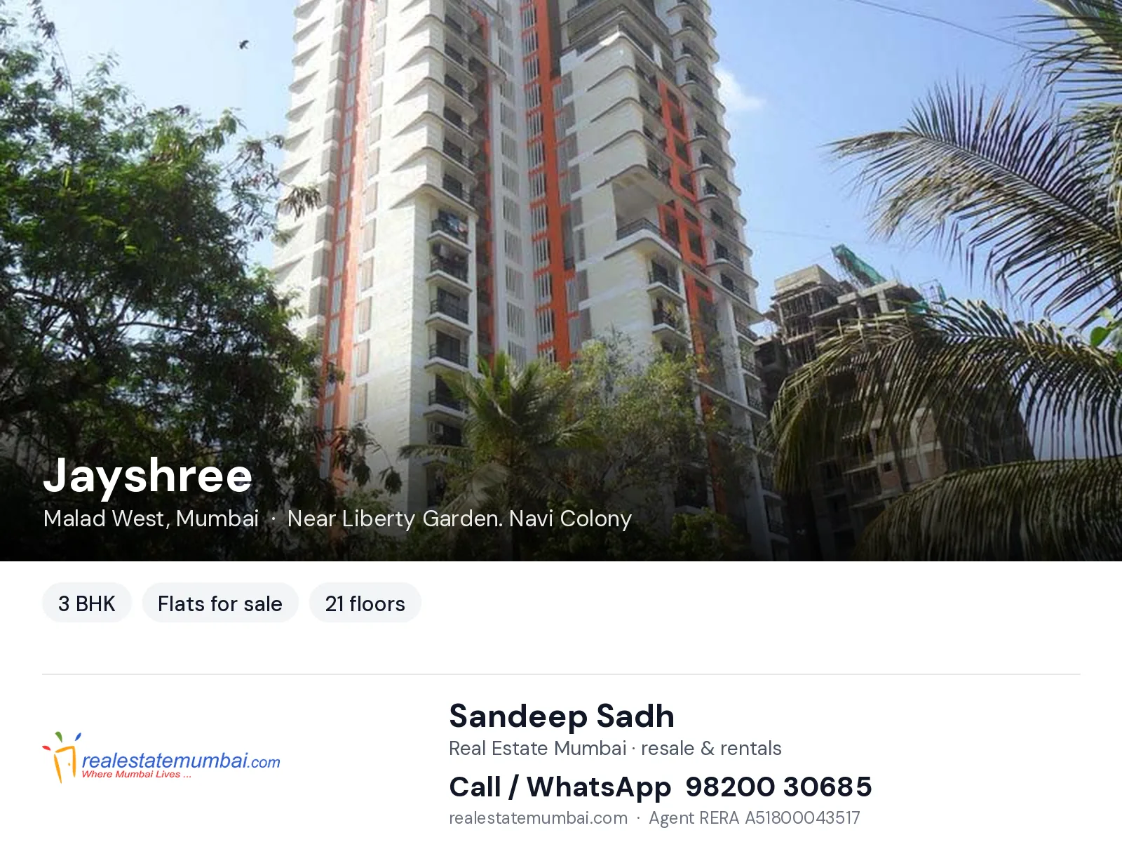 Jayshree, Malad West, Mumbai — 3 BHK flats for sale | Real Estate Mumbai, Sandeep Sadh 98200 30685
