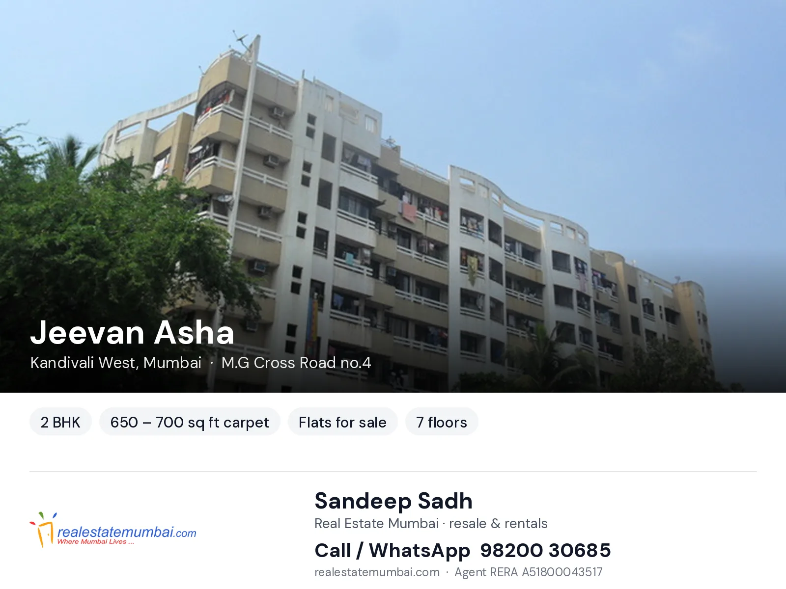 Jeevan Asha, Kandivali West, Mumbai — 2 BHK flats for sale | Real Estate Mumbai, Sandeep Sadh 98200 30685
