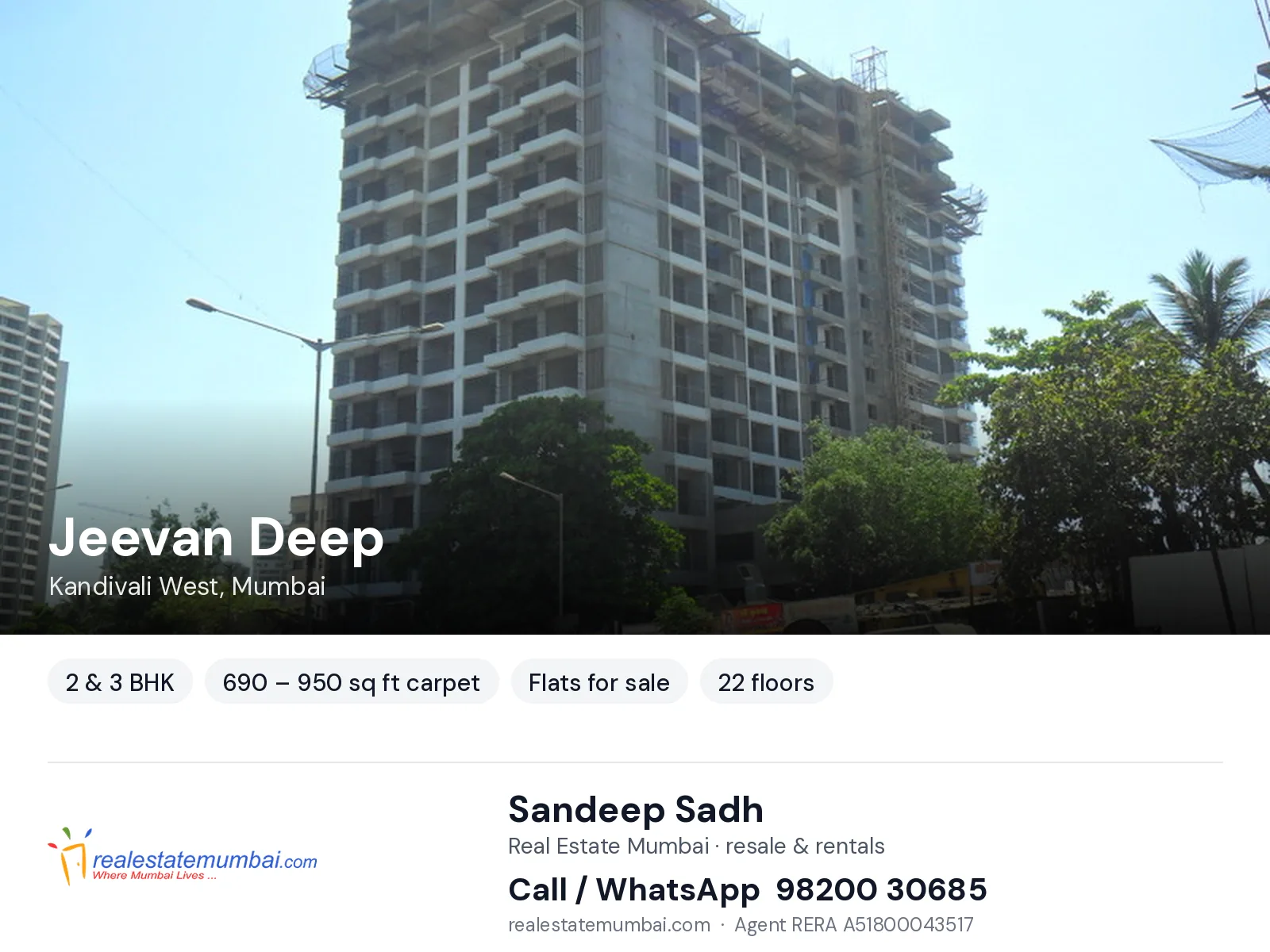 Jeevan Deep, Kandivali West, Mumbai — 2 & 3 BHK flats for sale | Real Estate Mumbai, Sandeep Sadh 98200 30685