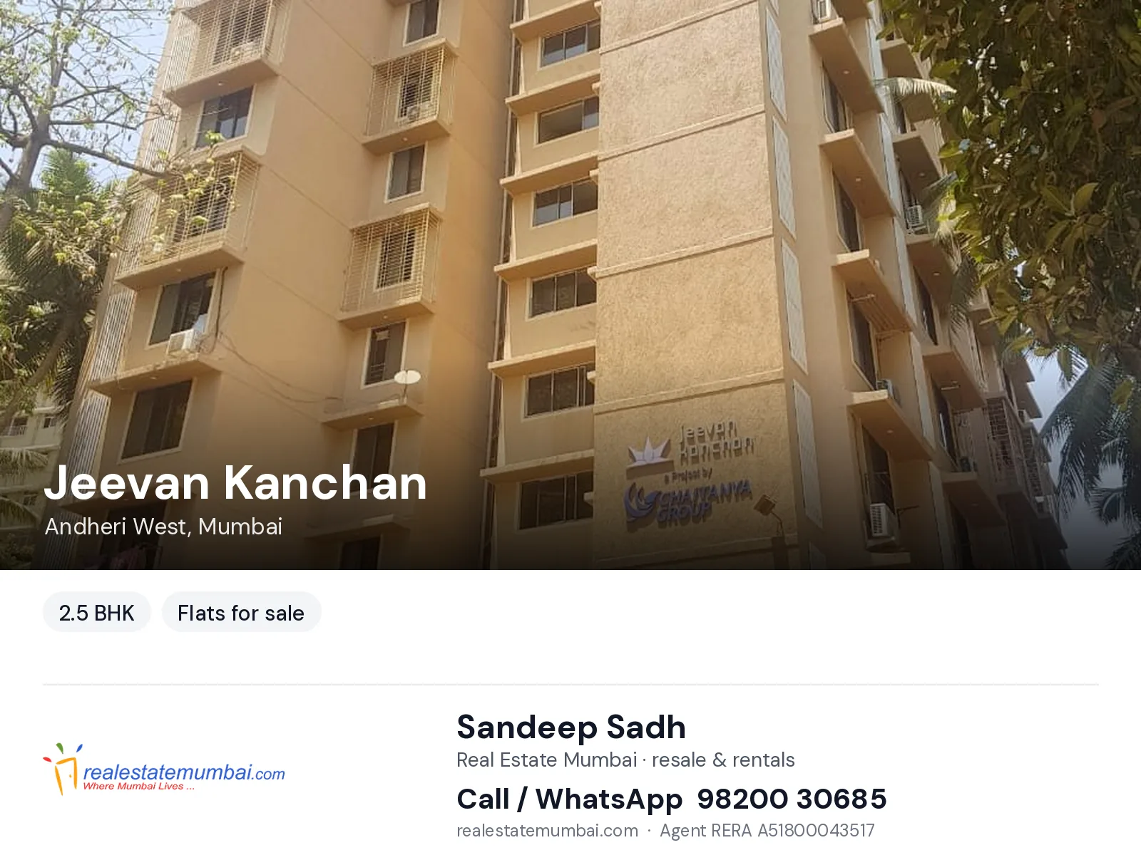 Jeevan Kanchan, Andheri West, Mumbai — 2.5 BHK flats for sale | Real Estate Mumbai, Sandeep Sadh 98200 30685