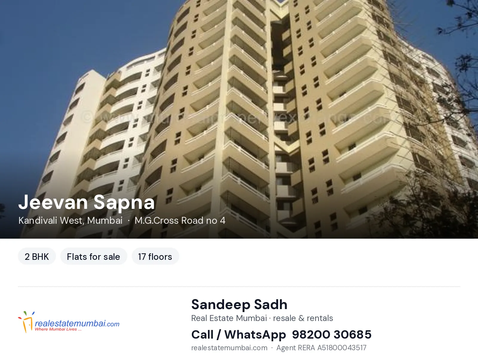 Jeevan Sapna, Kandivali West, Mumbai — 2 BHK flats for sale | Real Estate Mumbai, Sandeep Sadh 98200 30685