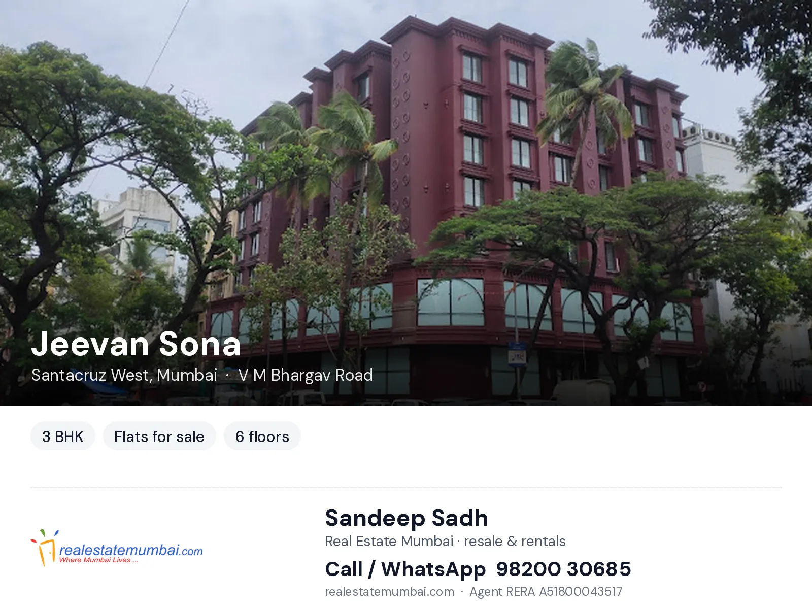 Jeevan Sona, Santacruz West, Mumbai — 3 BHK flats for sale | Real Estate Mumbai, Sandeep Sadh 98200 30685