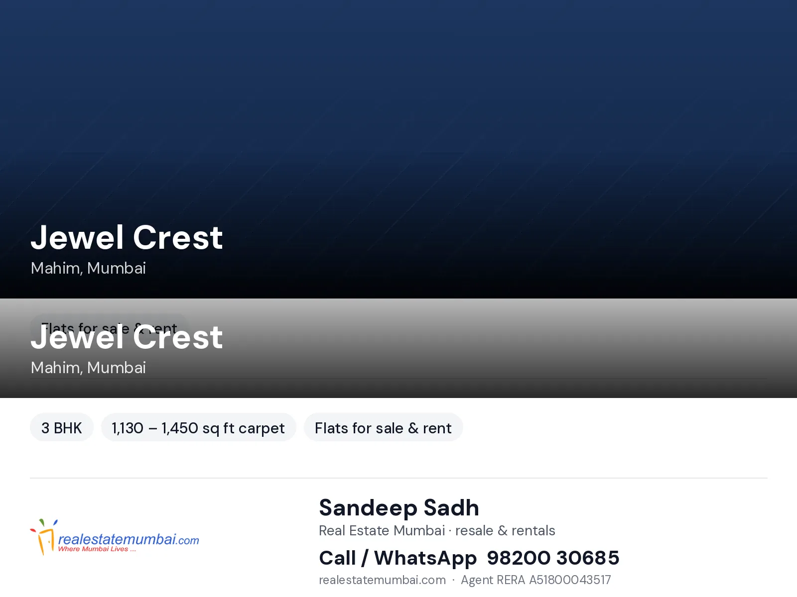 Jewel Crest, Mahim, Mumbai — 3 BHK flats for sale & rent | Real Estate Mumbai, Sandeep Sadh 98200 30685