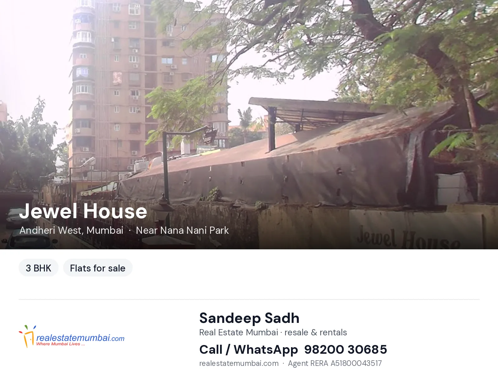 Jewel House, Andheri West, Mumbai — 3 BHK flats for sale | Real Estate Mumbai, Sandeep Sadh 98200 30685