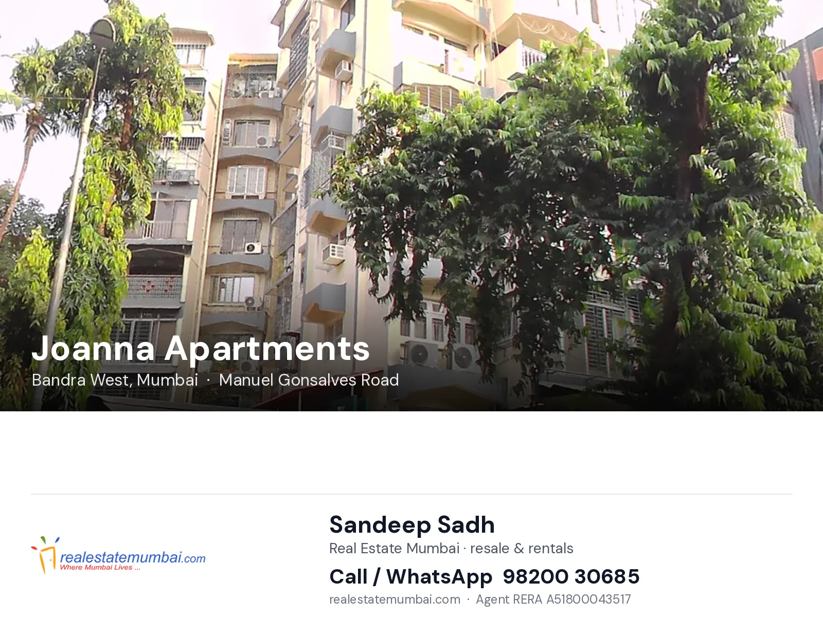Joanna Apartments, Bandra West, Mumbai — flats | Real Estate Mumbai, Sandeep Sadh 98200 30685