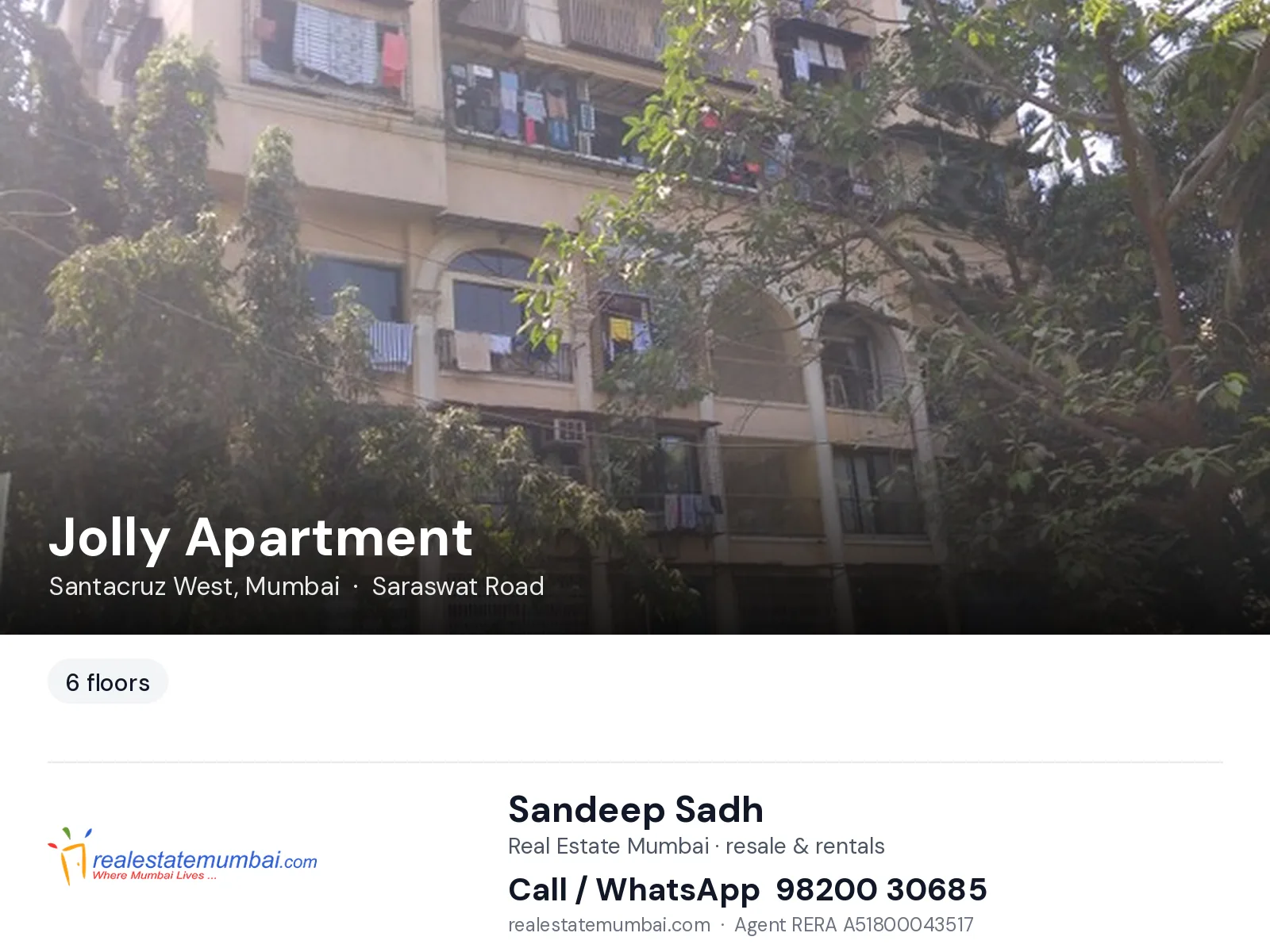 Jolly Apartment, Santacruz West, Mumbai — flats | Real Estate Mumbai, Sandeep Sadh 98200 30685