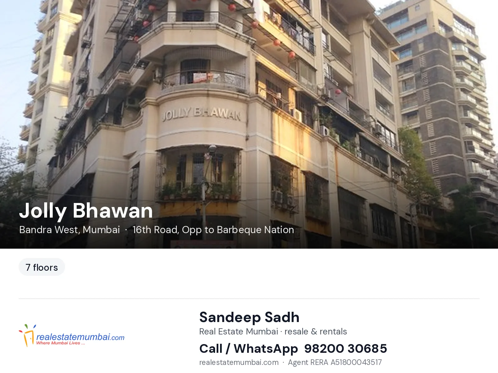 Jolly Bhawan, Bandra West, Mumbai — flats | Real Estate Mumbai, Sandeep Sadh 98200 30685