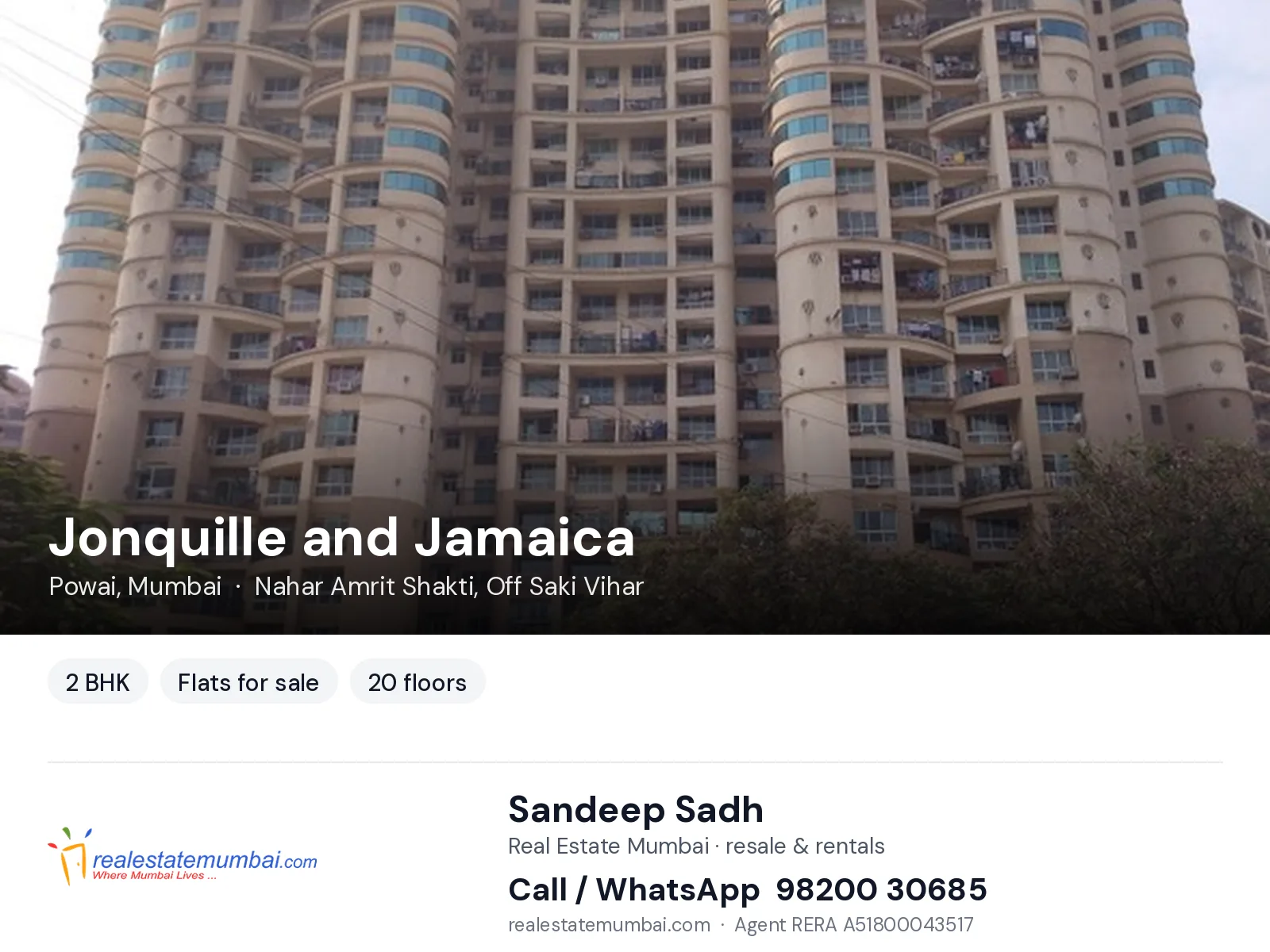 Jonquille and Jamaica, Powai, Mumbai — 2 BHK flats for sale | Real Estate Mumbai, Sandeep Sadh 98200 30685