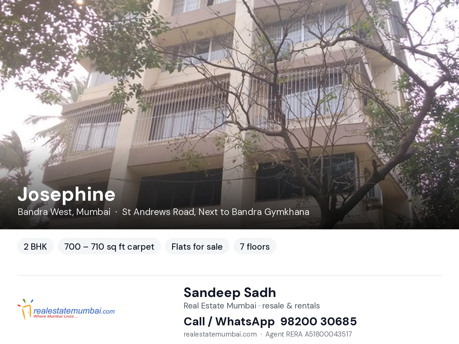Josephine, Bandra West, Mumbai — 2 BHK flats for sale | Real Estate Mumbai, Sandeep Sadh 98200 30685