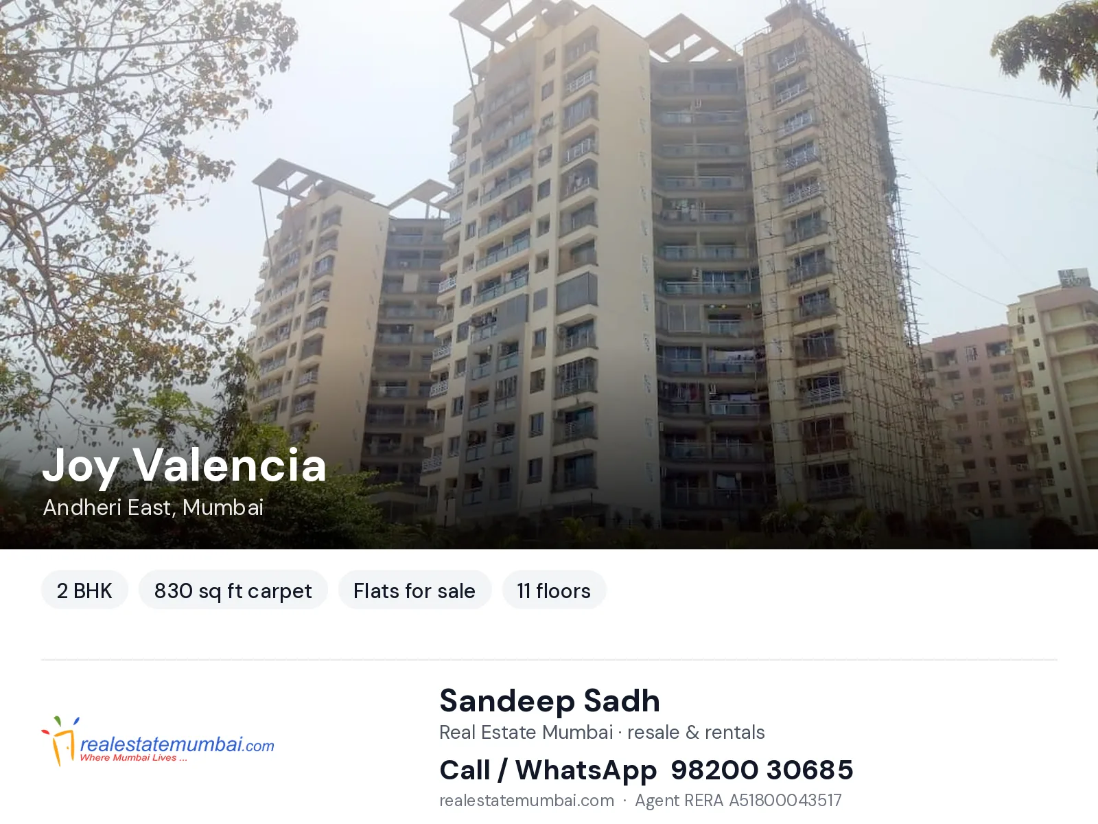 Joy Valencia, Andheri East, Mumbai — 2 BHK flats for sale | Real Estate Mumbai, Sandeep Sadh 98200 30685