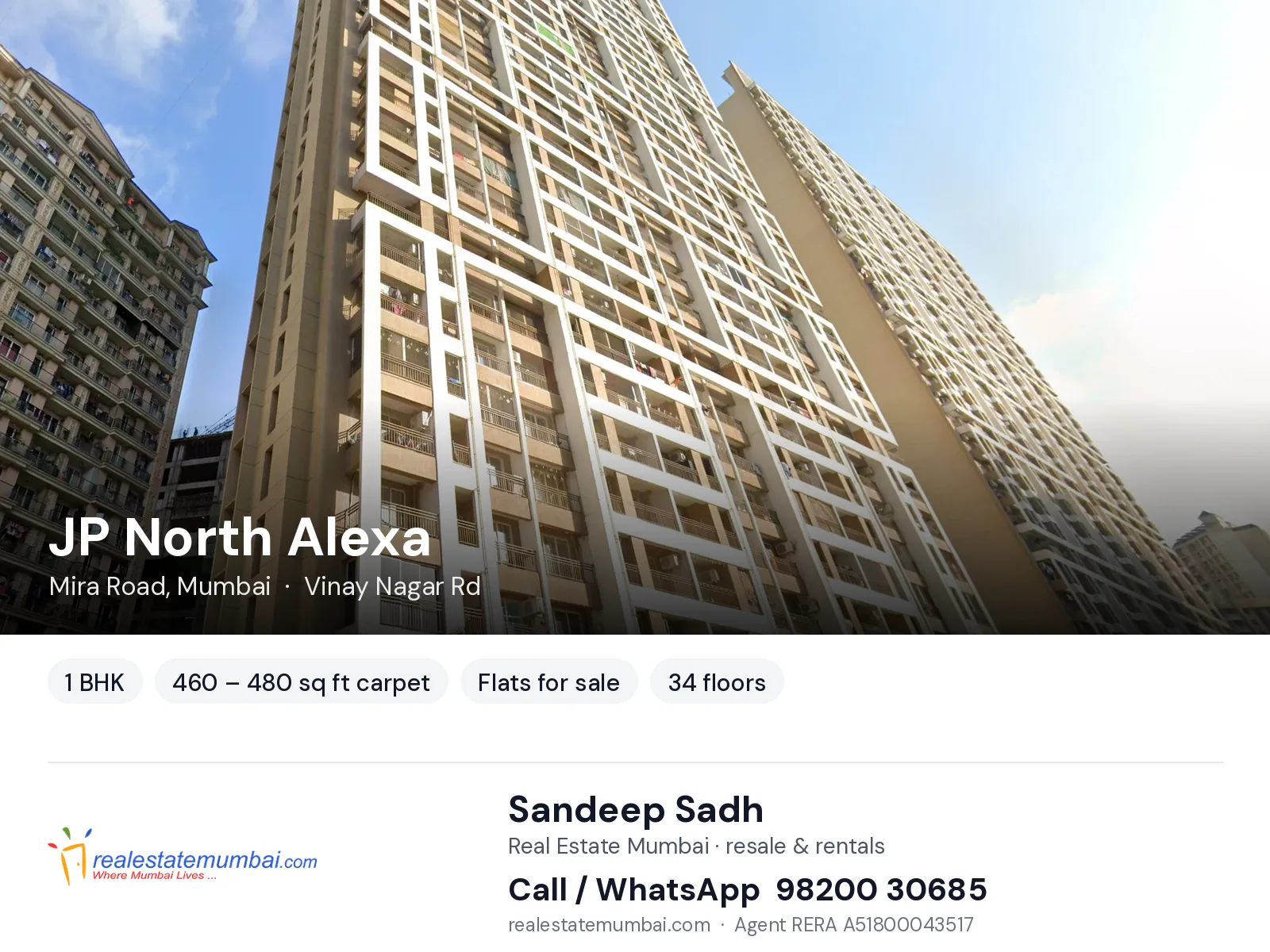 JP North Alexa, Mira Road, Mumbai — 1 BHK flats for sale | Real Estate Mumbai, Sandeep Sadh 98200 30685