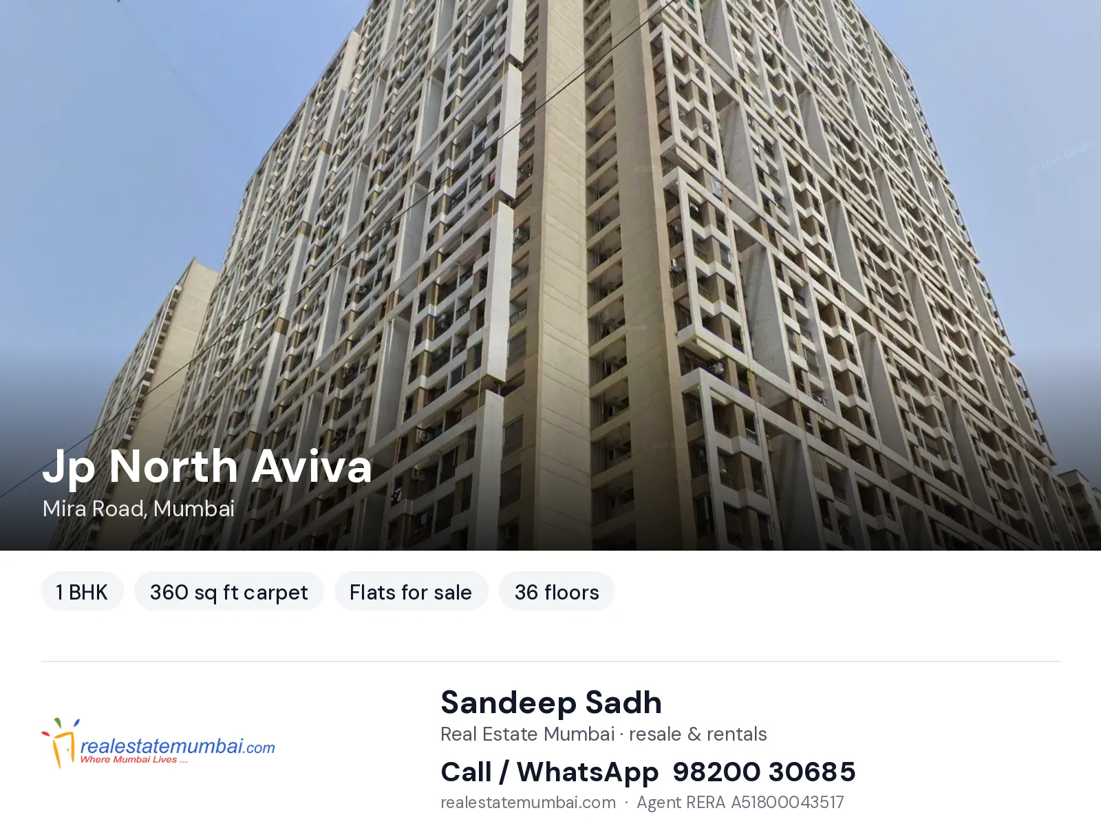 Jp North Aviva, Mira Road, Mumbai — 1 BHK flats for sale | Real Estate Mumbai, Sandeep Sadh 98200 30685