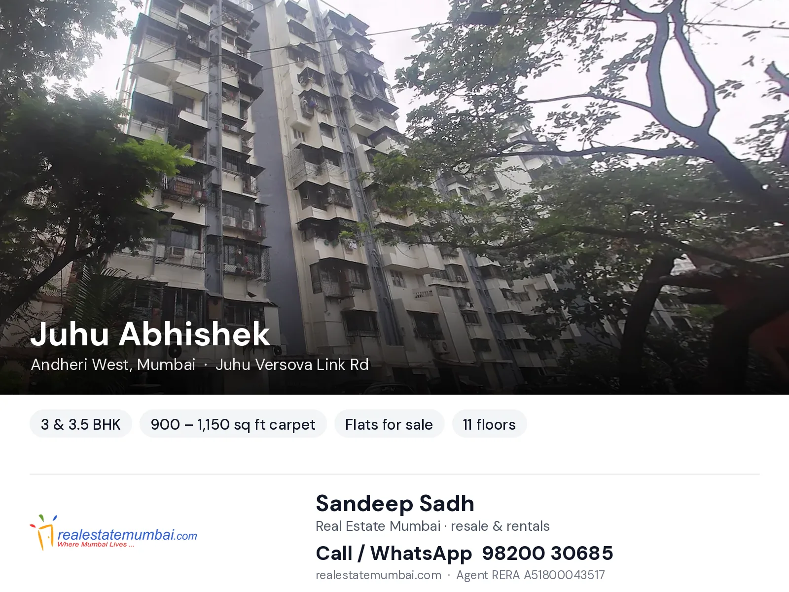Juhu Abhishek, Andheri West, Mumbai — 3 & 3.5 BHK flats for sale | Real Estate Mumbai, Sandeep Sadh 98200 30685