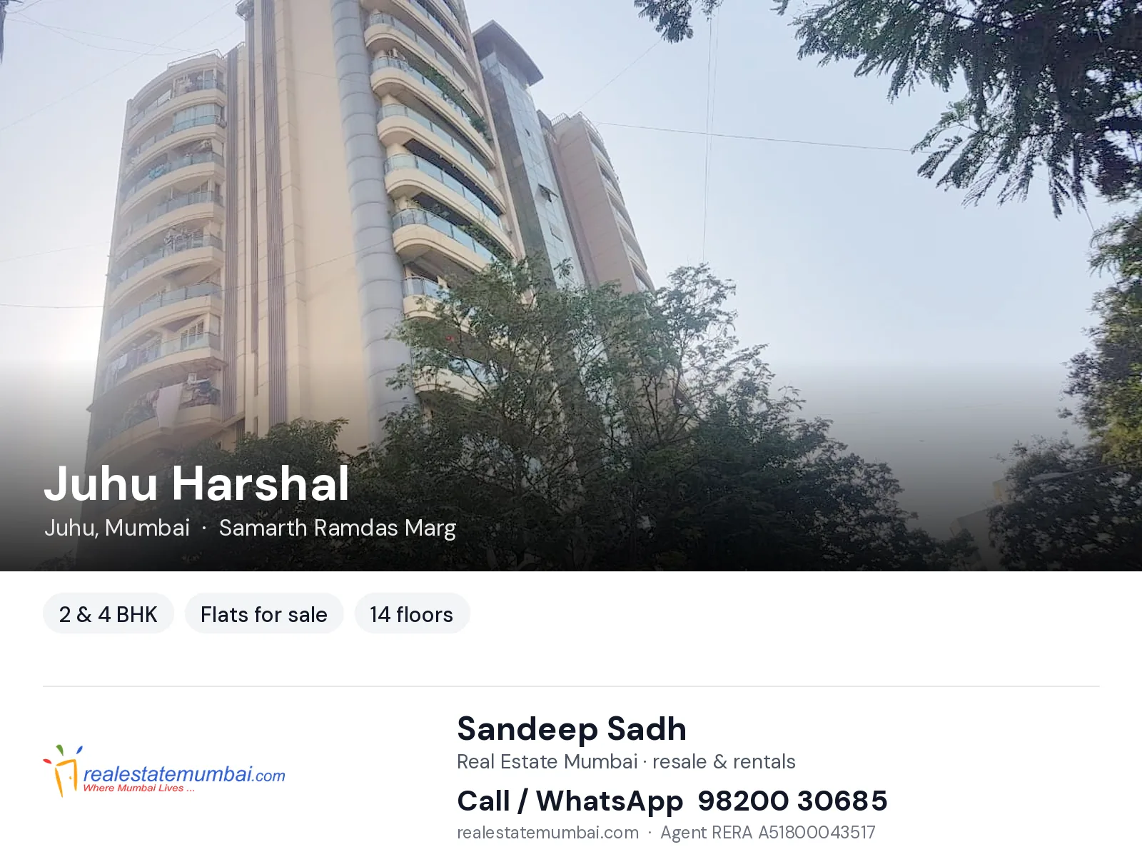 Juhu Harshal, Juhu, Mumbai — 2 & 4 BHK flats for sale | Real Estate Mumbai, Sandeep Sadh 98200 30685