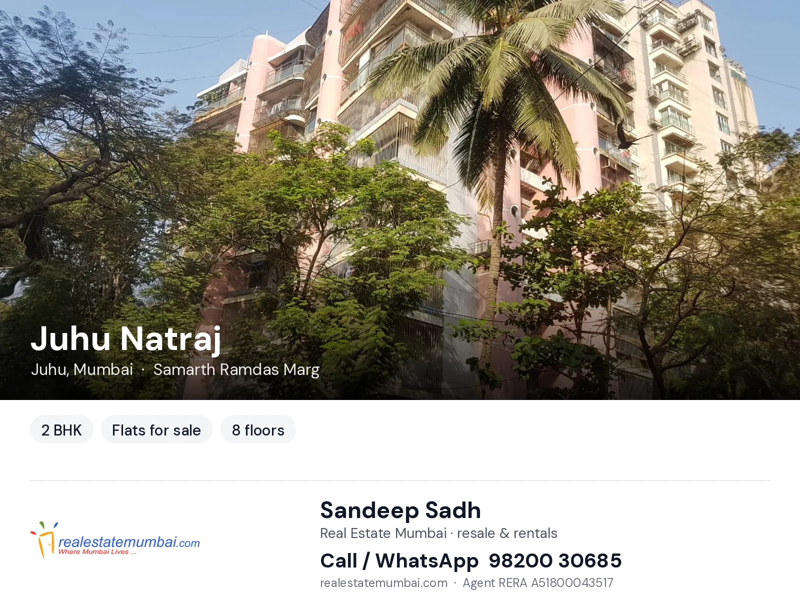 Juhu Natraj, Juhu, Mumbai — 2 BHK flats for sale | Real Estate Mumbai, Sandeep Sadh 98200 30685