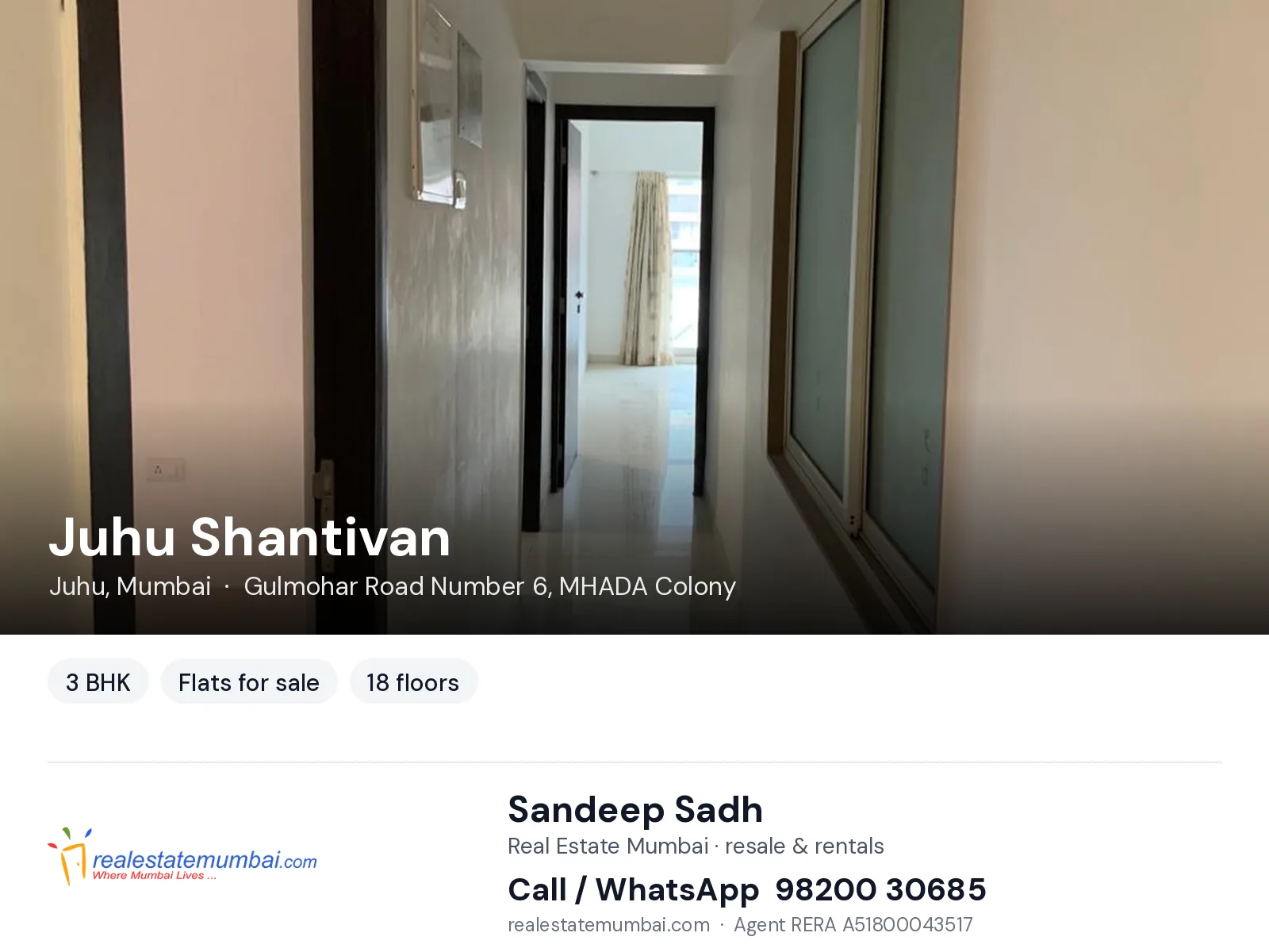 Juhu Shantivan, Juhu, Mumbai — 3 BHK flats for sale | Real Estate Mumbai, Sandeep Sadh 98200 30685