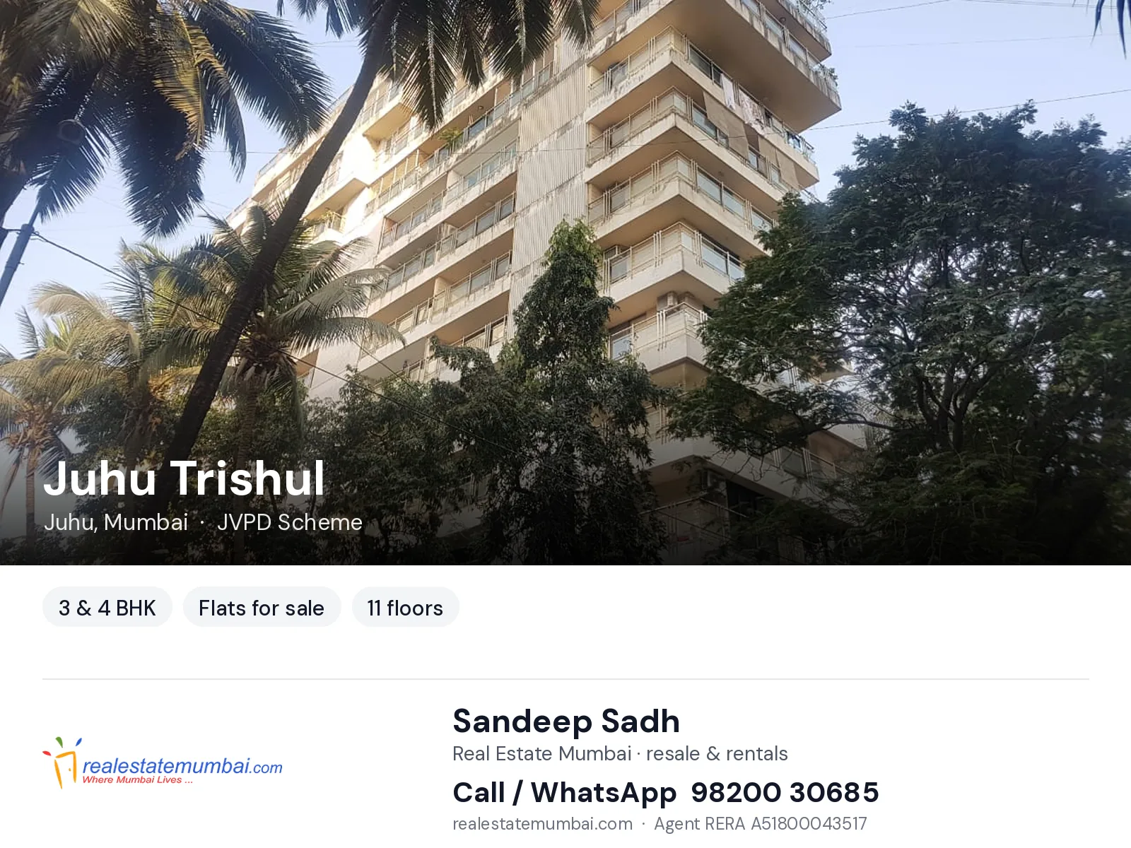 Juhu Trishul, Juhu, Mumbai — 3 & 4 BHK flats for sale | Real Estate Mumbai, Sandeep Sadh 98200 30685