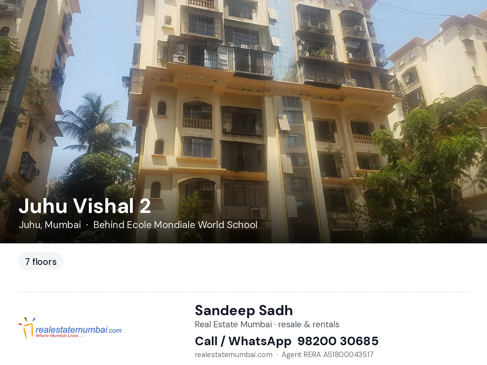 Juhu Vishal 2, Juhu, Mumbai — flats | Real Estate Mumbai, Sandeep Sadh 98200 30685