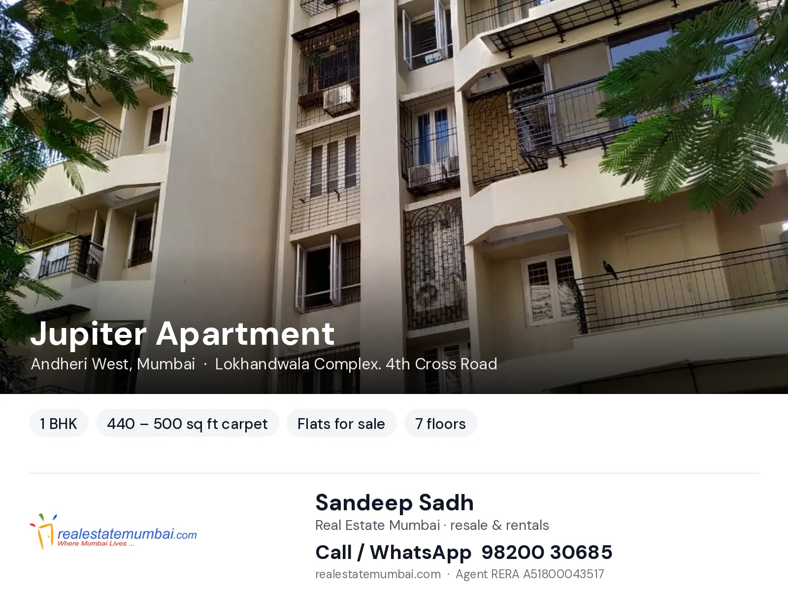 Jupiter Apartment, Andheri West, Mumbai — 1 BHK flats for sale | Real Estate Mumbai, Sandeep Sadh 98200 30685