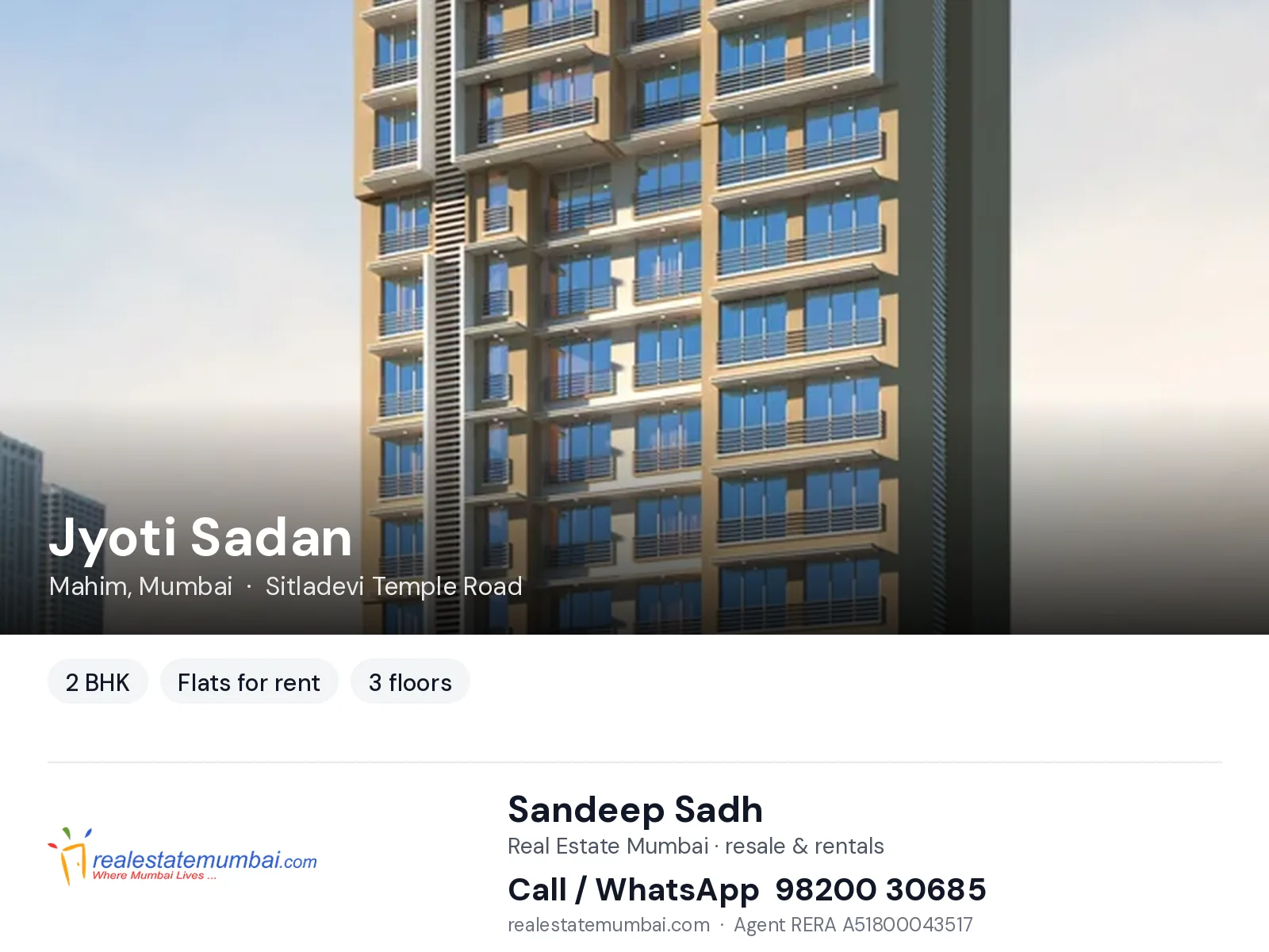 Jyoti Sadan, Mahim, Mumbai — 2 BHK flats for rent | Real Estate Mumbai, Sandeep Sadh 98200 30685