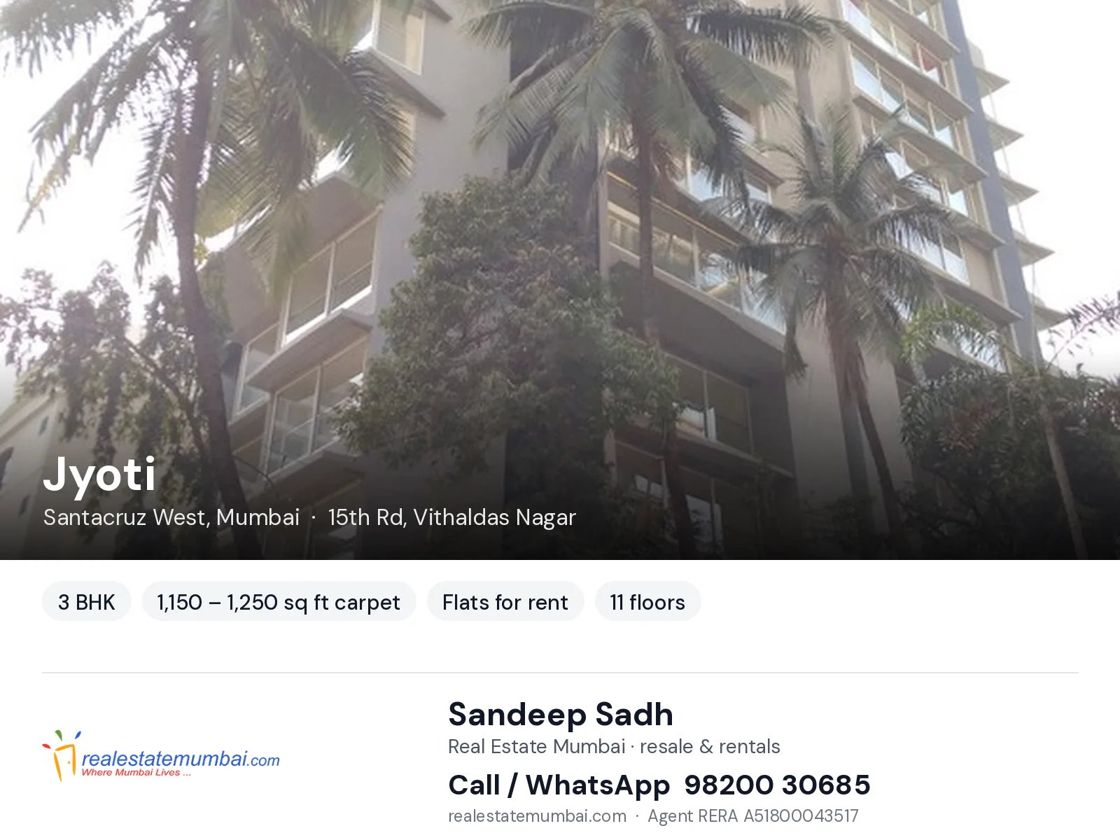 Jyoti, Santacruz West, Mumbai — 3 BHK flats for rent | Real Estate Mumbai, Sandeep Sadh 98200 30685