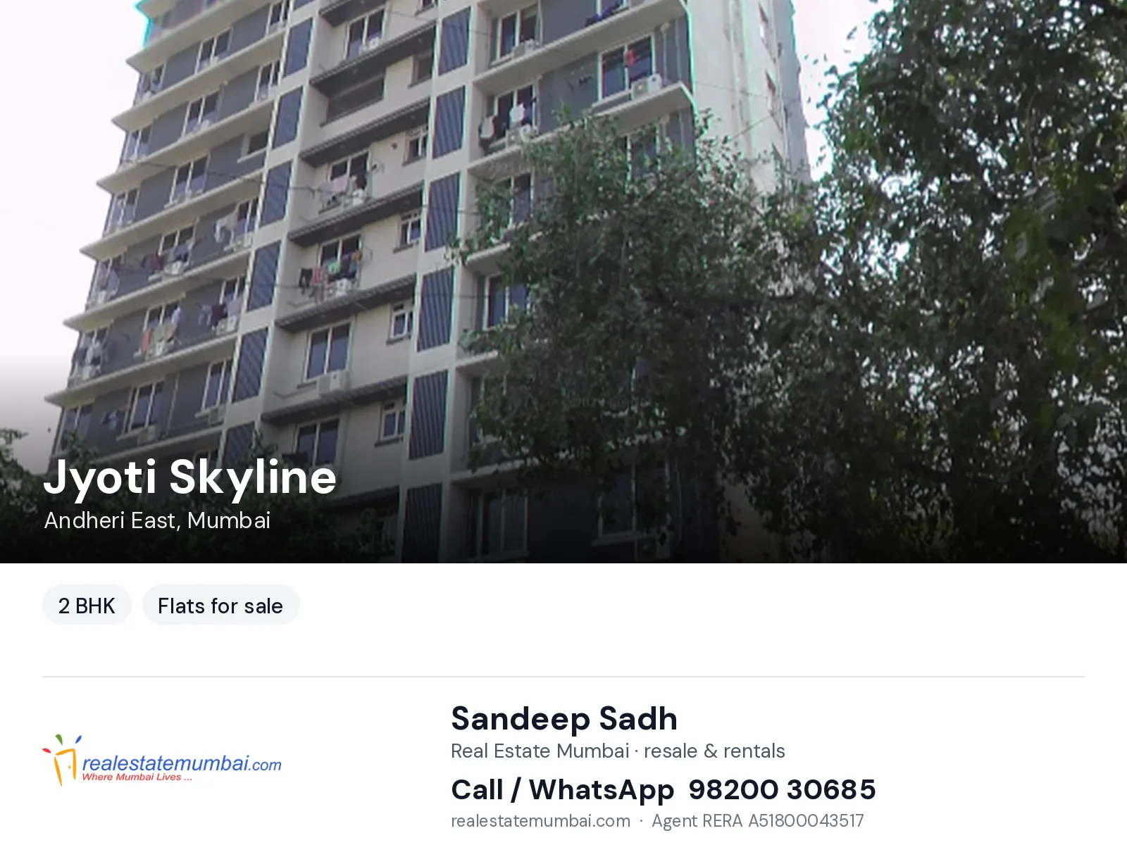 Jyoti Skyline, Andheri East, Mumbai — 2 BHK flats for sale | Real Estate Mumbai, Sandeep Sadh 98200 30685