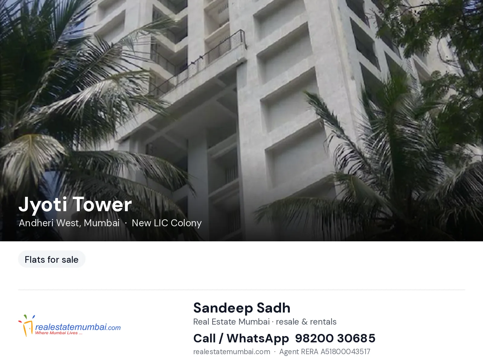 Jyoti Tower, Andheri West, Mumbai — flats for sale | Real Estate Mumbai, Sandeep Sadh 98200 30685