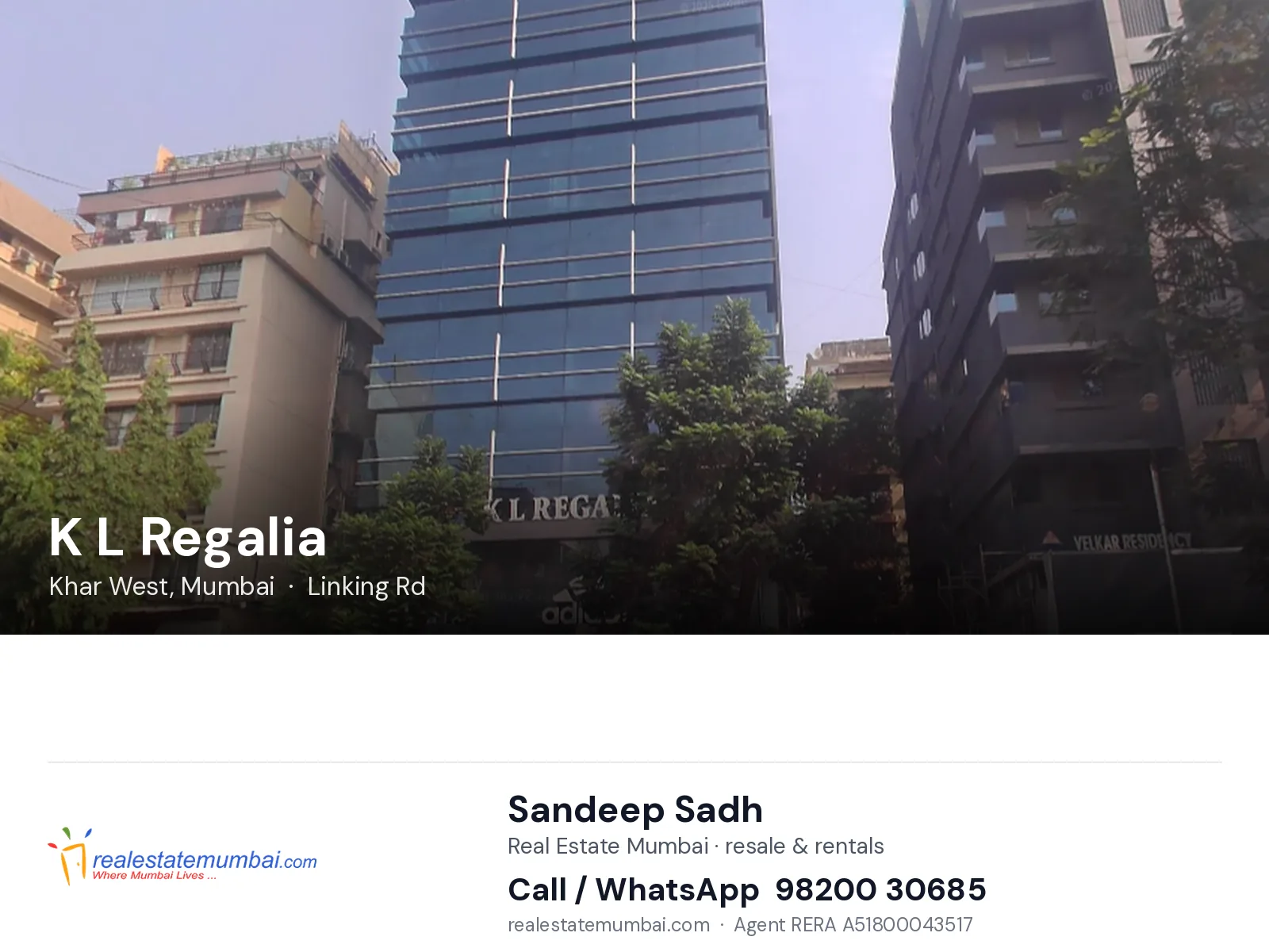 K L Regalia, Khar West, Mumbai — flats | Real Estate Mumbai, Sandeep Sadh 98200 30685