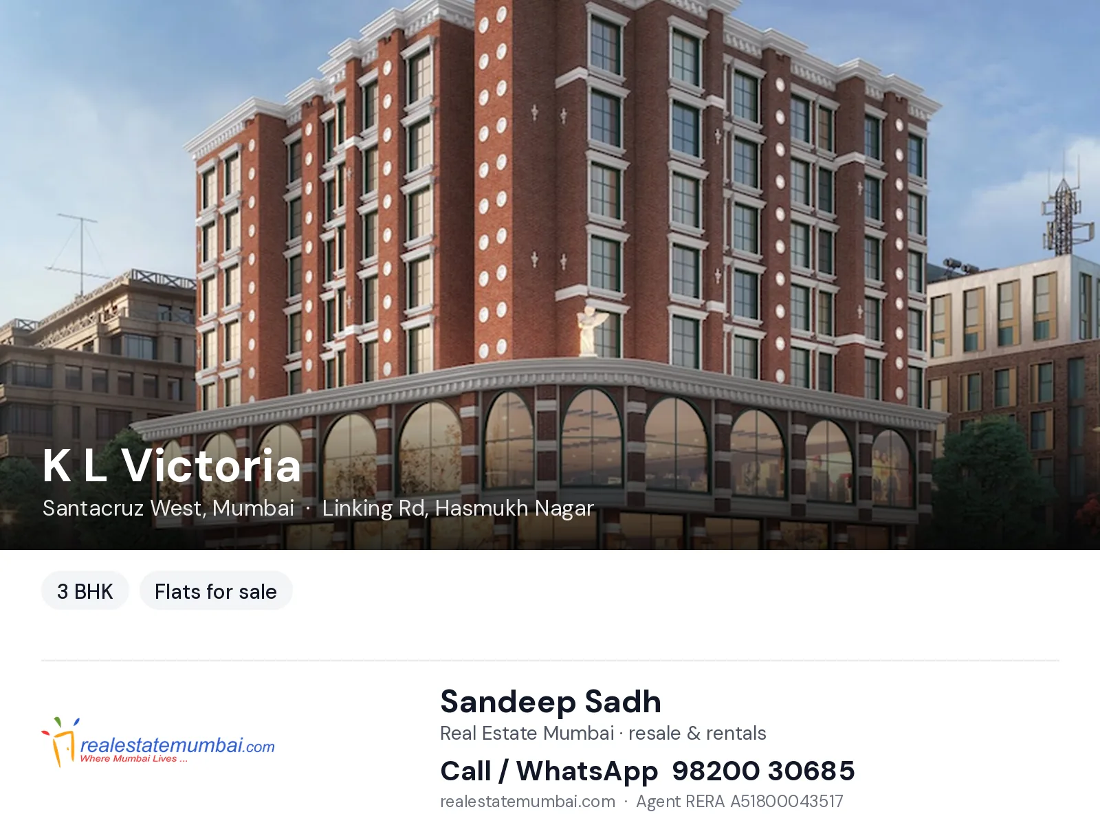 K L Victoria, Santacruz West, Mumbai — 3 BHK flats for sale | Real Estate Mumbai, Sandeep Sadh 98200 30685