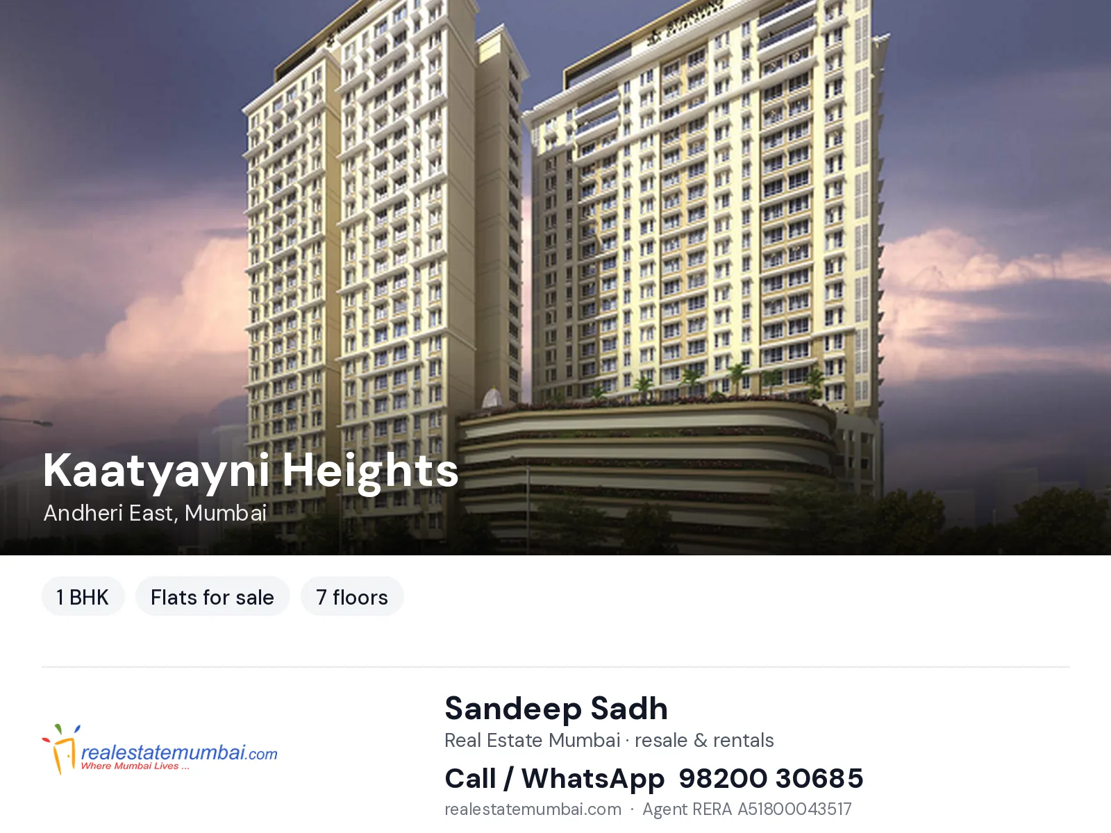 Kaatyayni Heights, Andheri East, Mumbai — 1 BHK flats for sale | Real Estate Mumbai, Sandeep Sadh 98200 30685