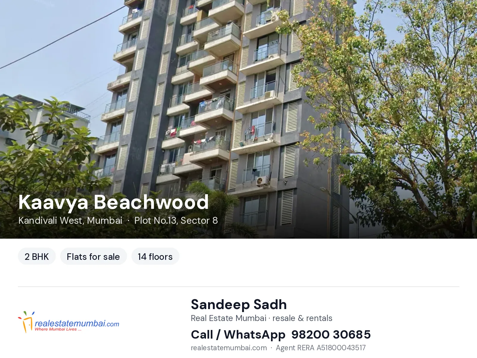 Kaavya Beachwood, Kandivali West, Mumbai — 2 BHK flats for sale | Real Estate Mumbai, Sandeep Sadh 98200 30685