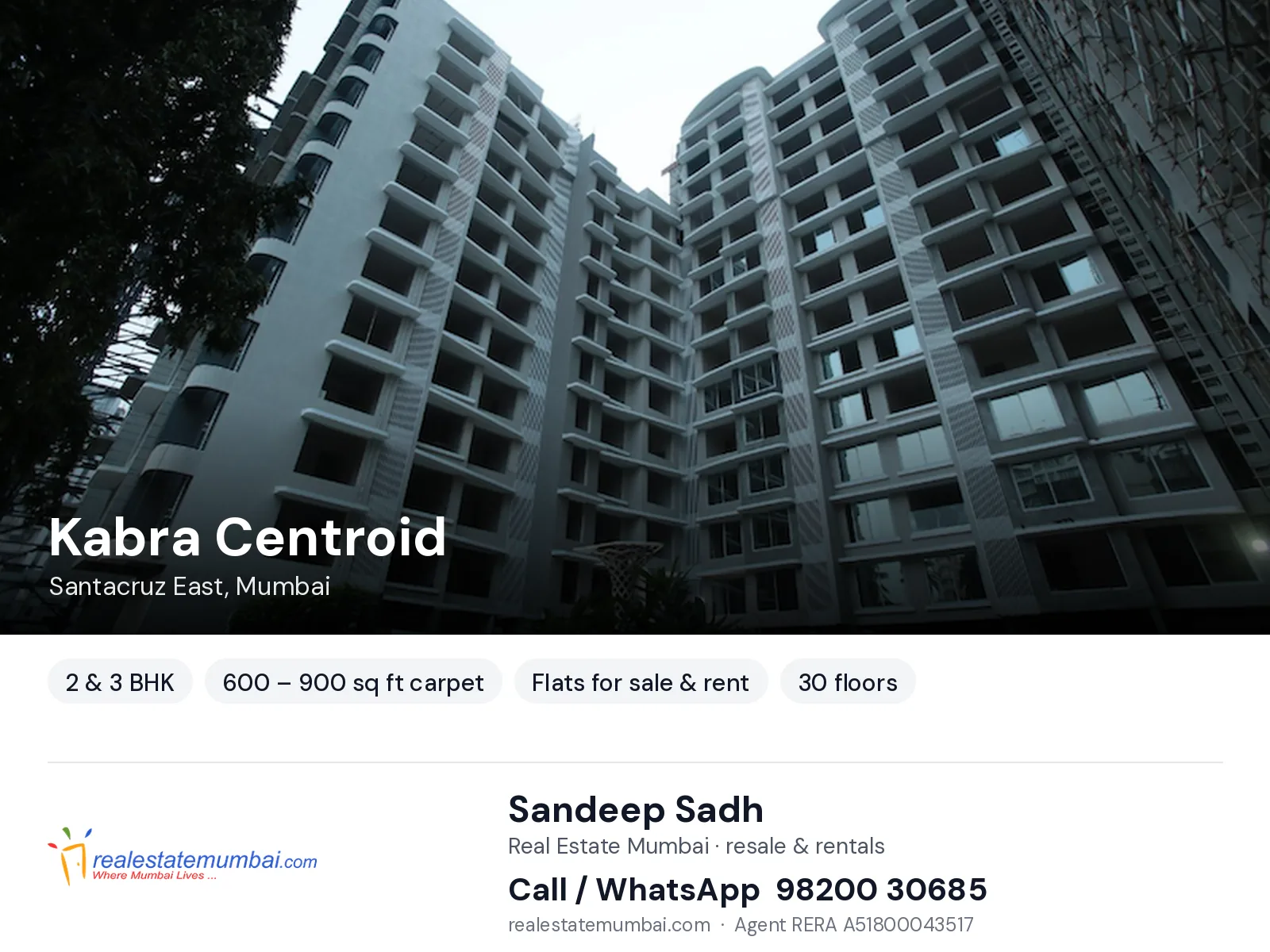 Kabra Centroid, Santacruz East, Mumbai — 2 & 3 BHK flats for sale & rent | Real Estate Mumbai, Sandeep Sadh 98200 30685
