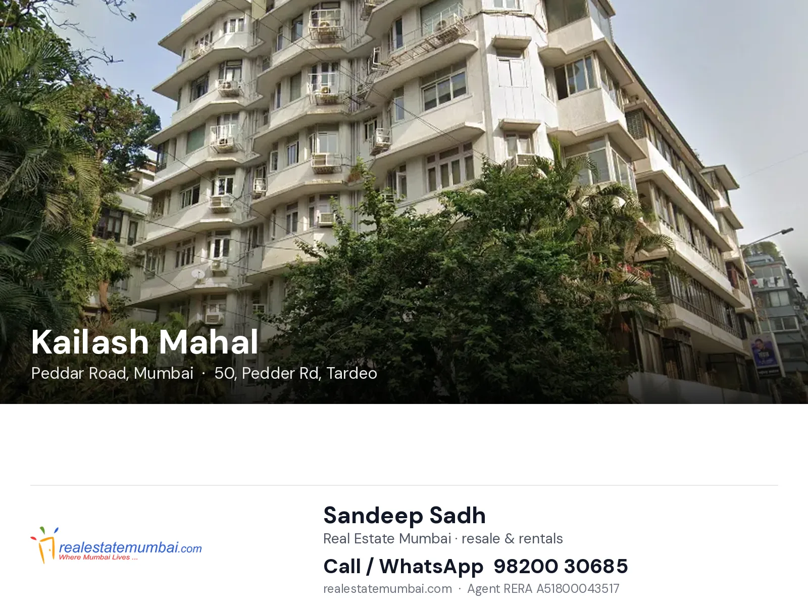 Kailash Mahal, Peddar Road, Mumbai — flats | Real Estate Mumbai, Sandeep Sadh 98200 30685