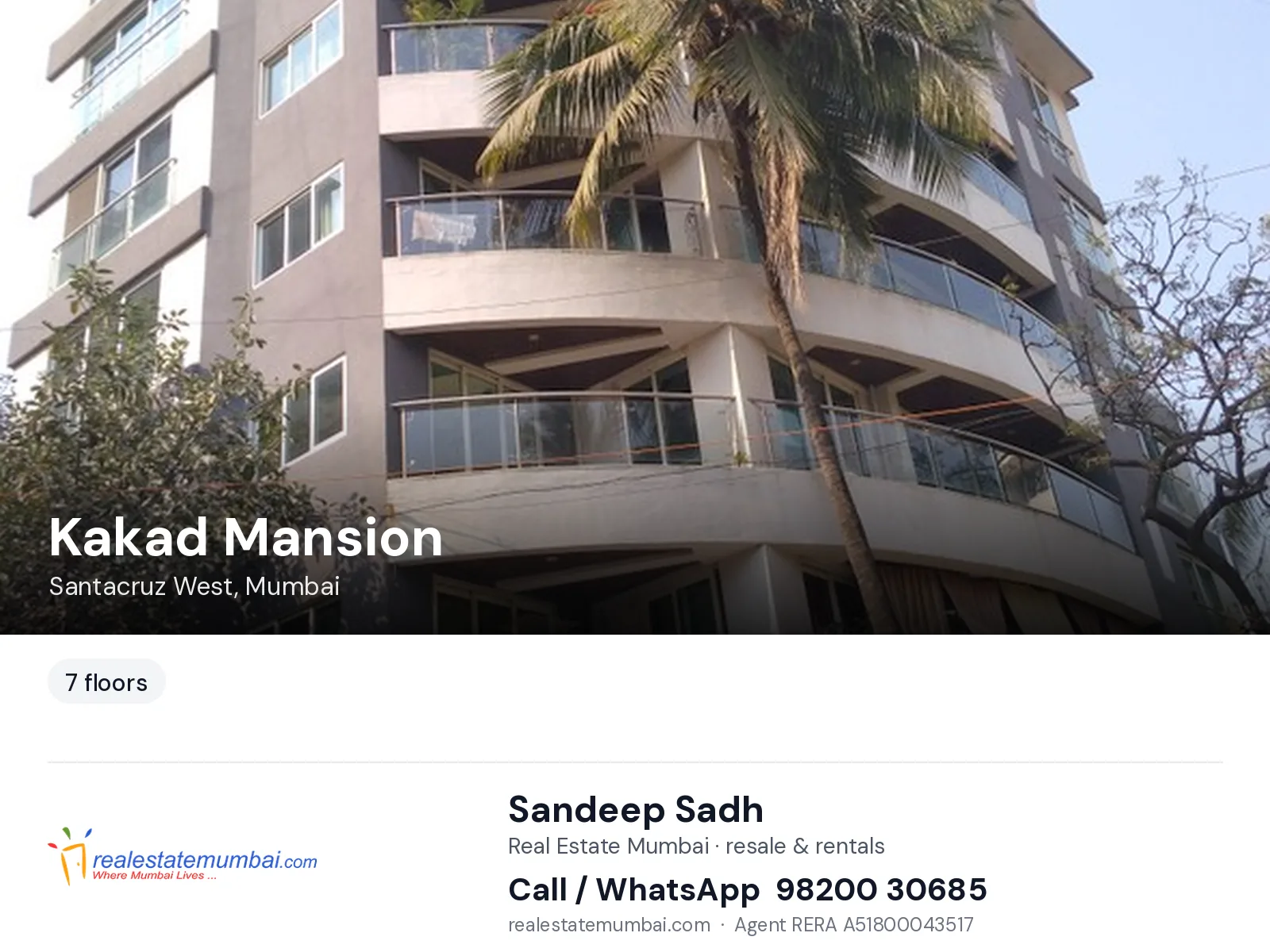 Kakad Mansion, Santacruz West, Mumbai — flats | Real Estate Mumbai, Sandeep Sadh 98200 30685