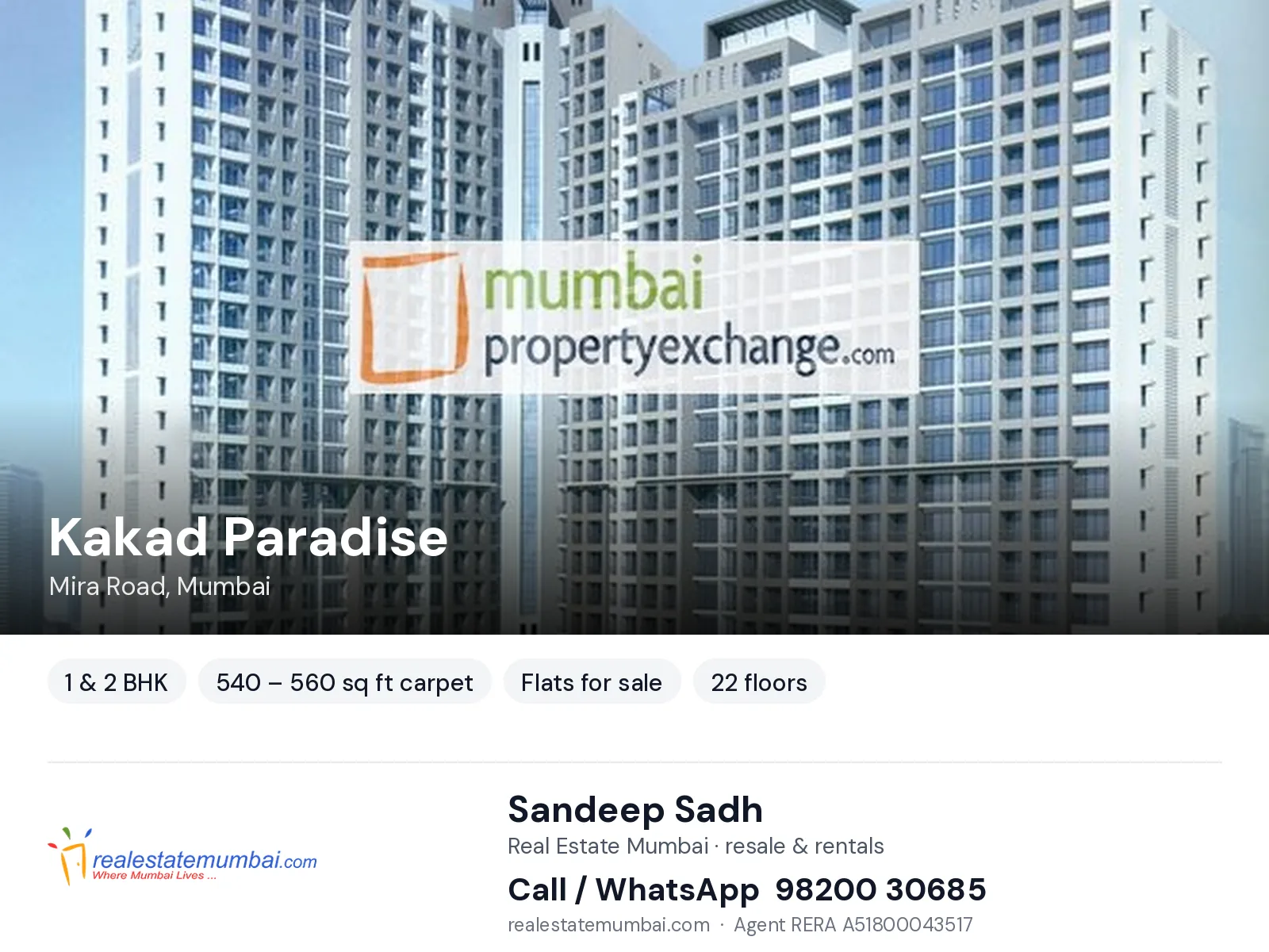 Kakad Paradise, Mira Road, Mumbai — 1 & 2 BHK flats for sale | Real Estate Mumbai, Sandeep Sadh 98200 30685