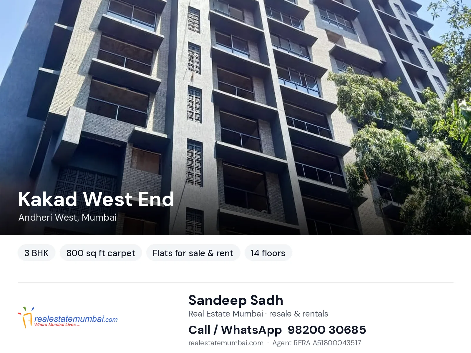 Kakad West End, Andheri West, Mumbai — 3 BHK flats for sale & rent | Real Estate Mumbai, Sandeep Sadh 98200 30685