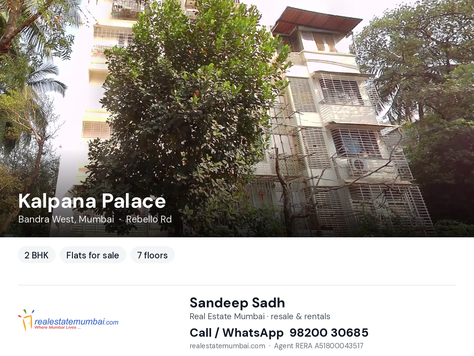 Kalpana Palace, Bandra West, Mumbai — 2 BHK flats for sale | Real Estate Mumbai, Sandeep Sadh 98200 30685