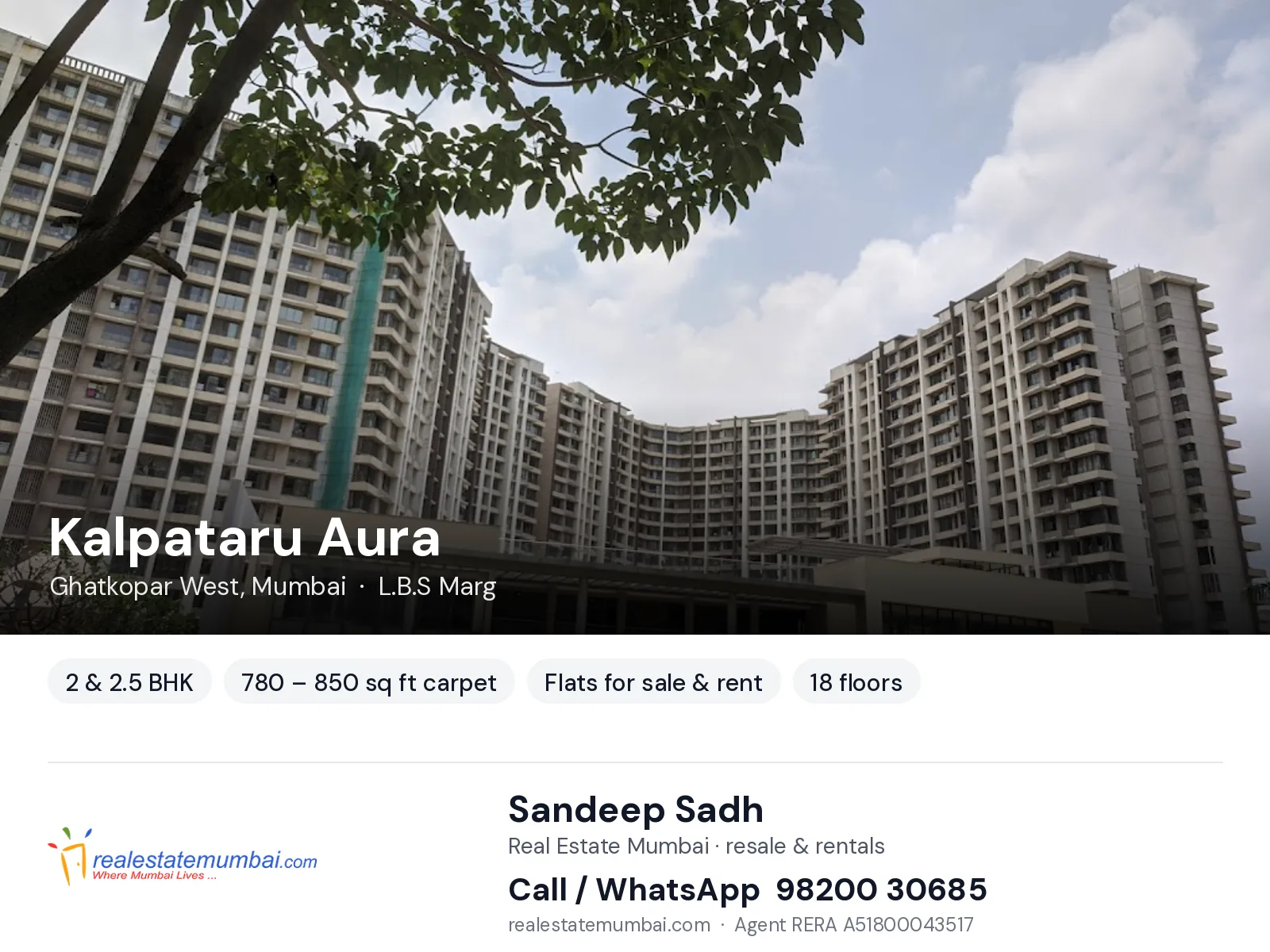 Kalpataru Aura, Ghatkopar West, Mumbai — 2 & 2.5 BHK flats for sale & rent | Real Estate Mumbai, Sandeep Sadh 98200 30685