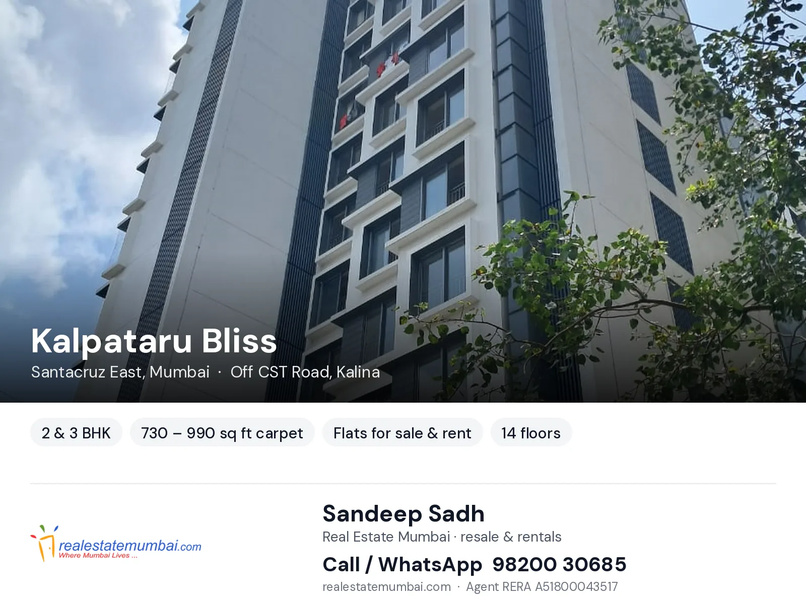 Kalpataru Bliss, Santacruz East, Mumbai — 2 & 3 BHK flats for sale & rent | Real Estate Mumbai, Sandeep Sadh 98200 30685