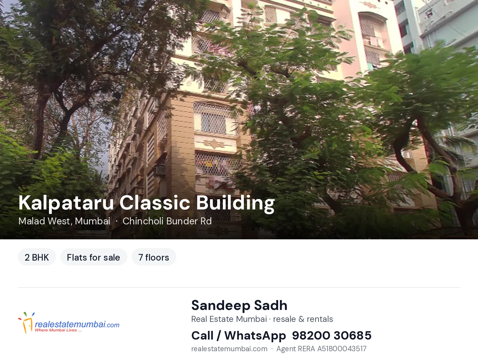 Kalpataru Classic Building, Malad West, Mumbai — 2 BHK flats for sale | Real Estate Mumbai, Sandeep Sadh 98200 30685