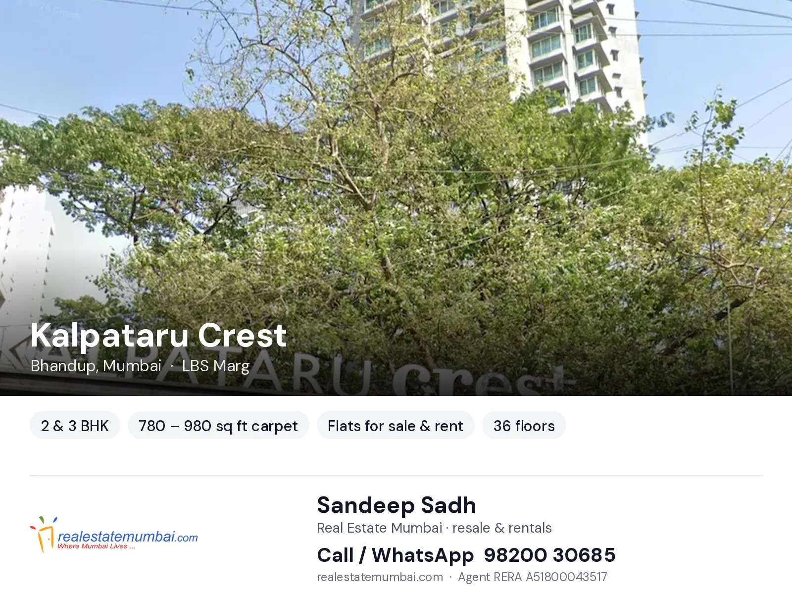 Kalpataru Crest, Bhandup, Mumbai — 2 & 3 BHK flats for sale & rent | Real Estate Mumbai, Sandeep Sadh 98200 30685